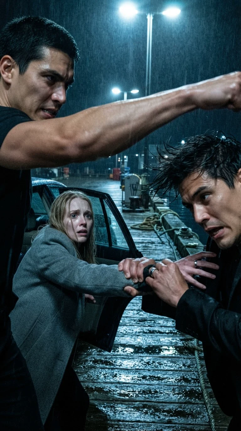 The man in the suit punches the collector, whose nose bursts with blood.