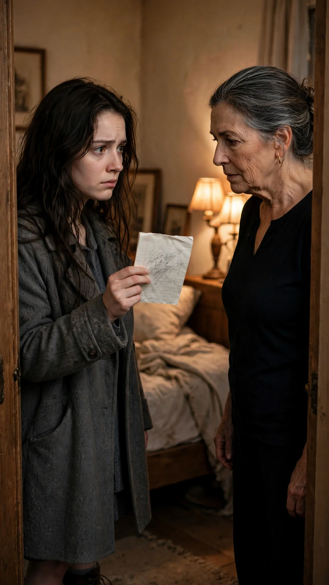 The young woman holds up her pad with one question written on it.