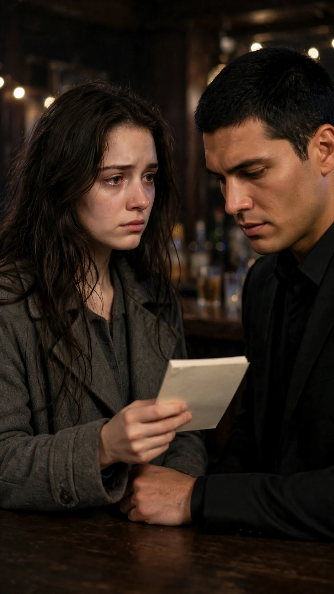 Aveline turns her notepad around to show Mattia one word, her jaw tight.