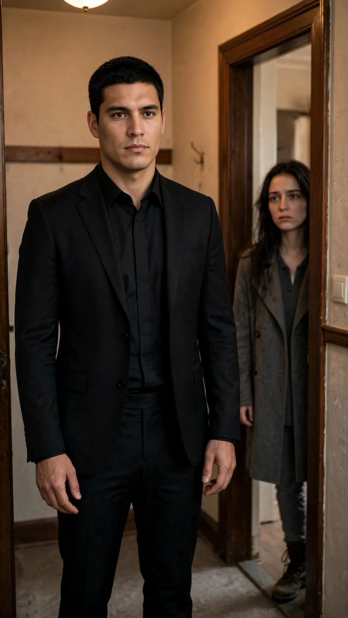 Mattia waits in the doorway with open hands, patient.