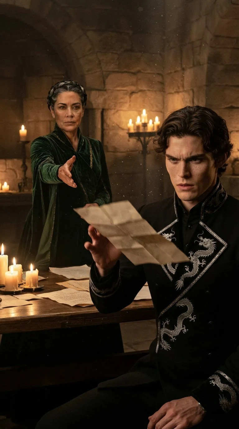 A folded report hits the prince's chest.