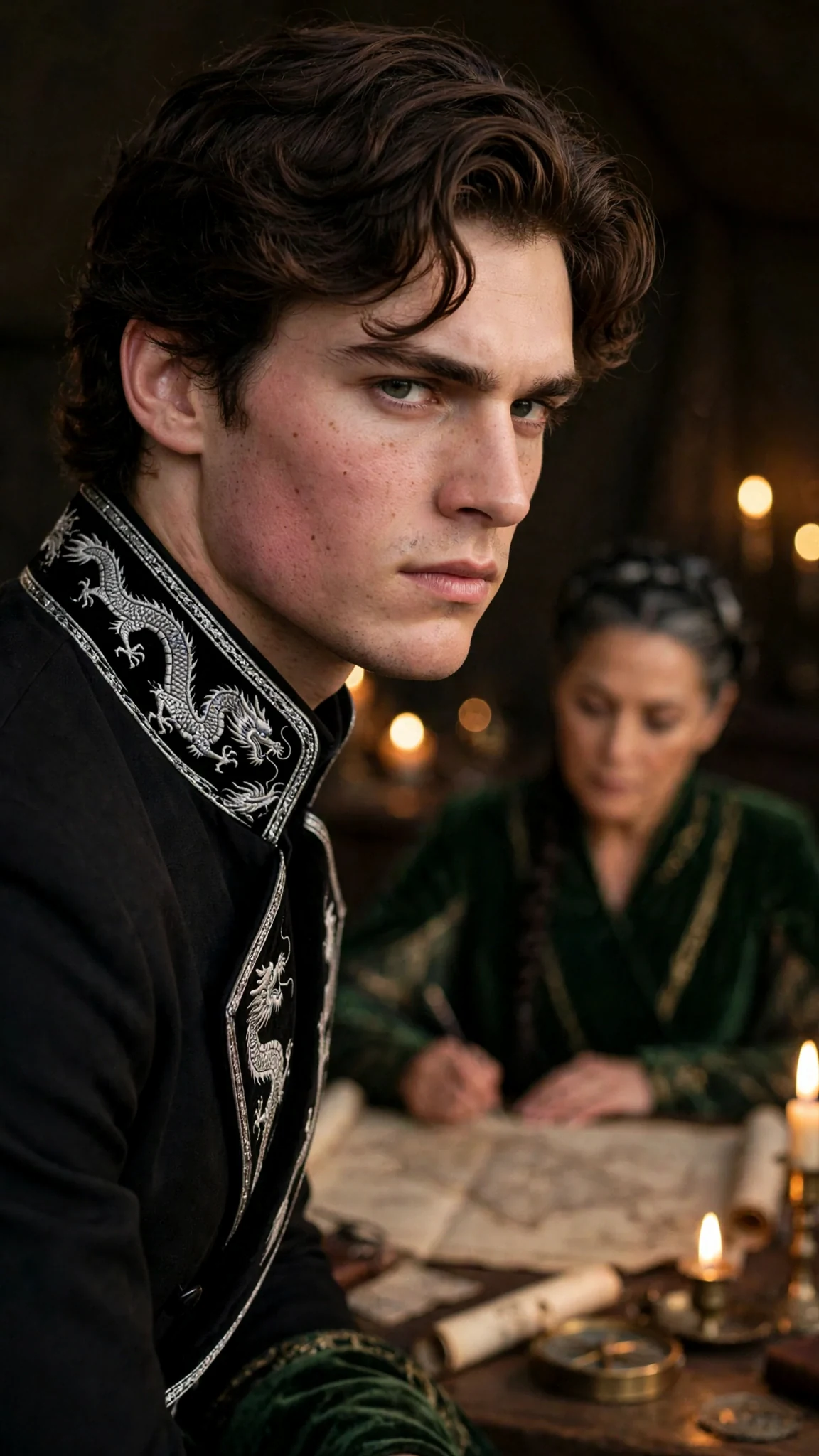 The prince's face hardens as the queen speaks crudely.