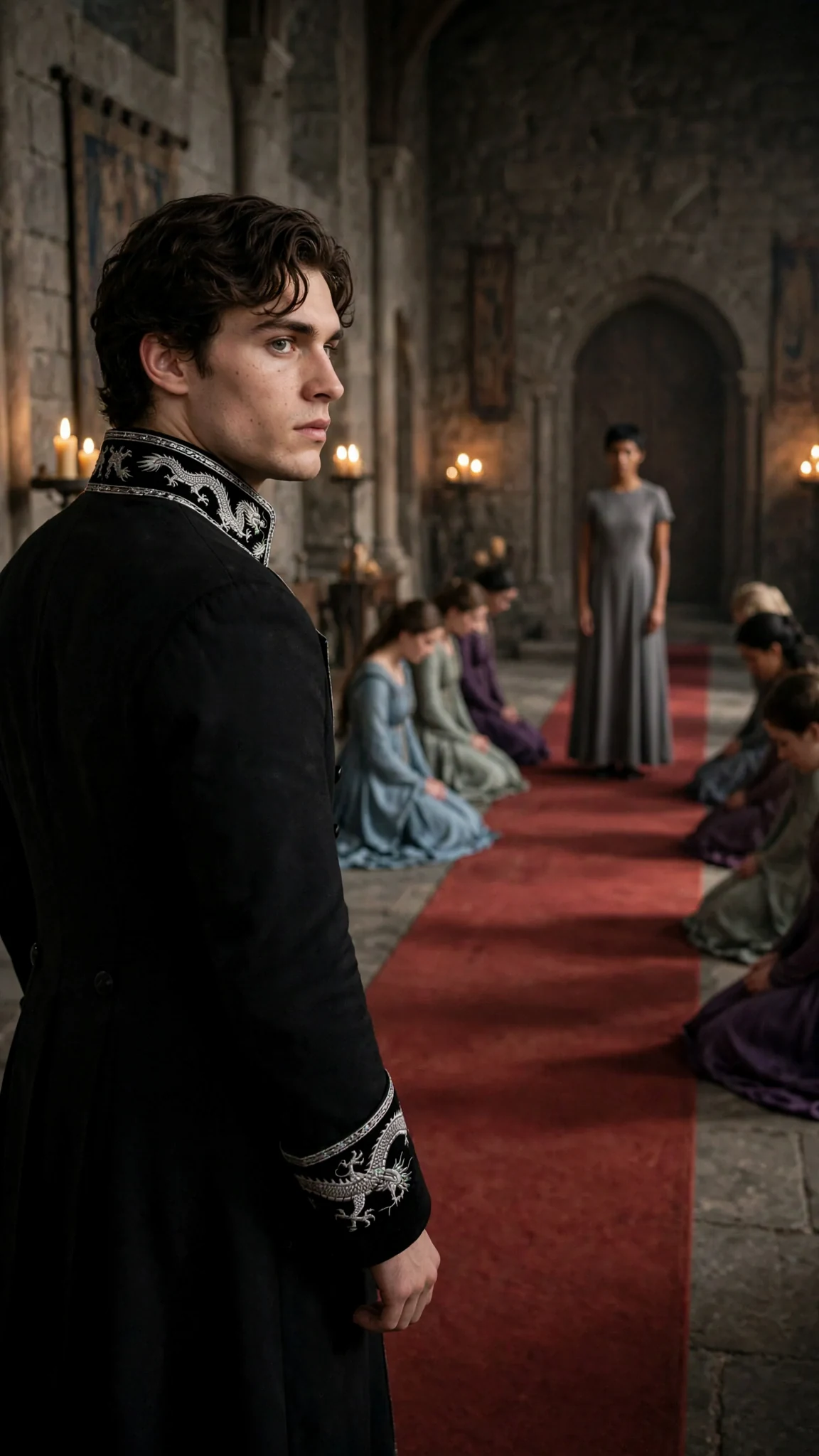 The prince walks on down the line, glancing back over his shoulder.