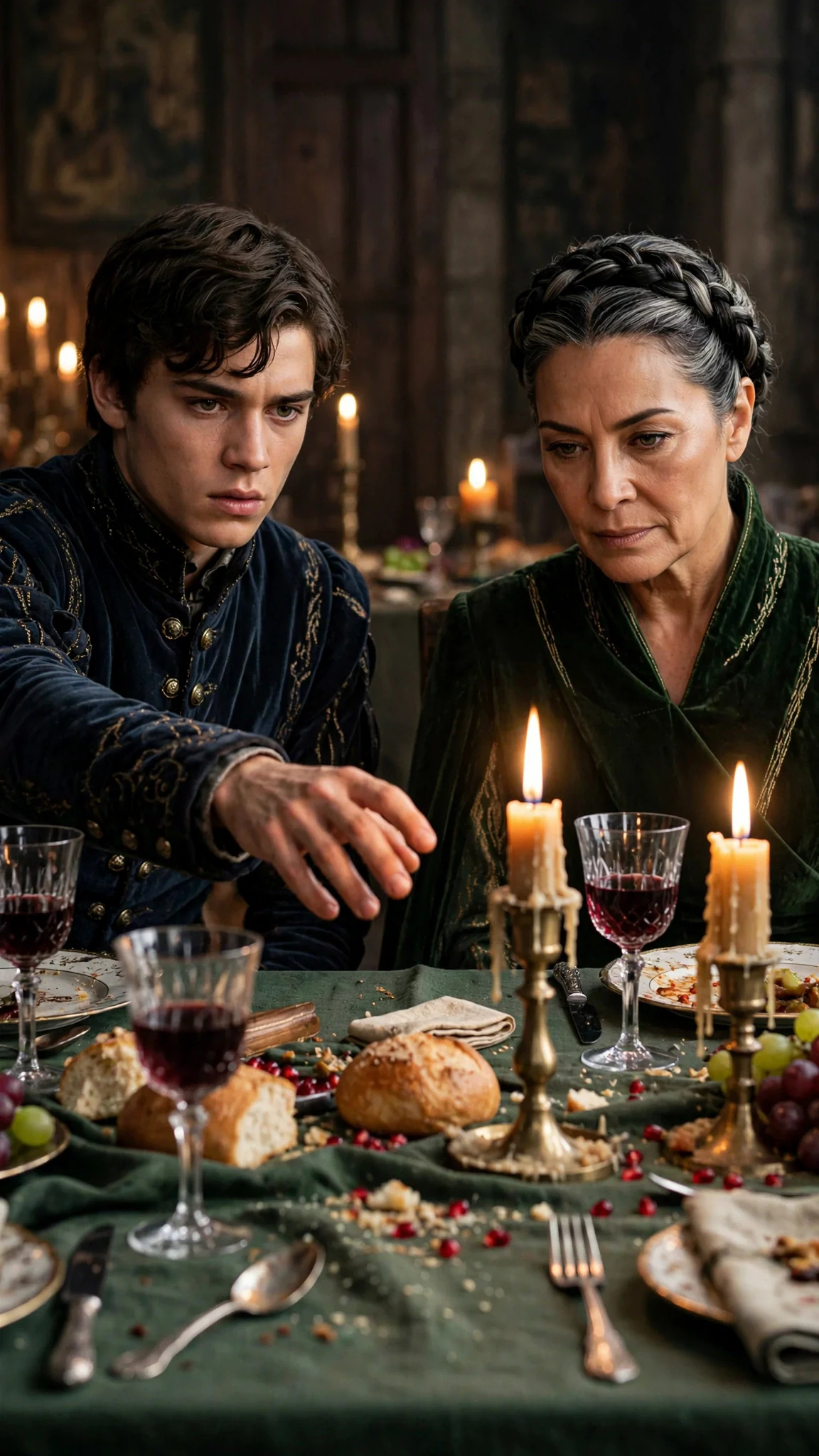 Silence at the high table, nobles frozen, the queen's smile thin as paper.