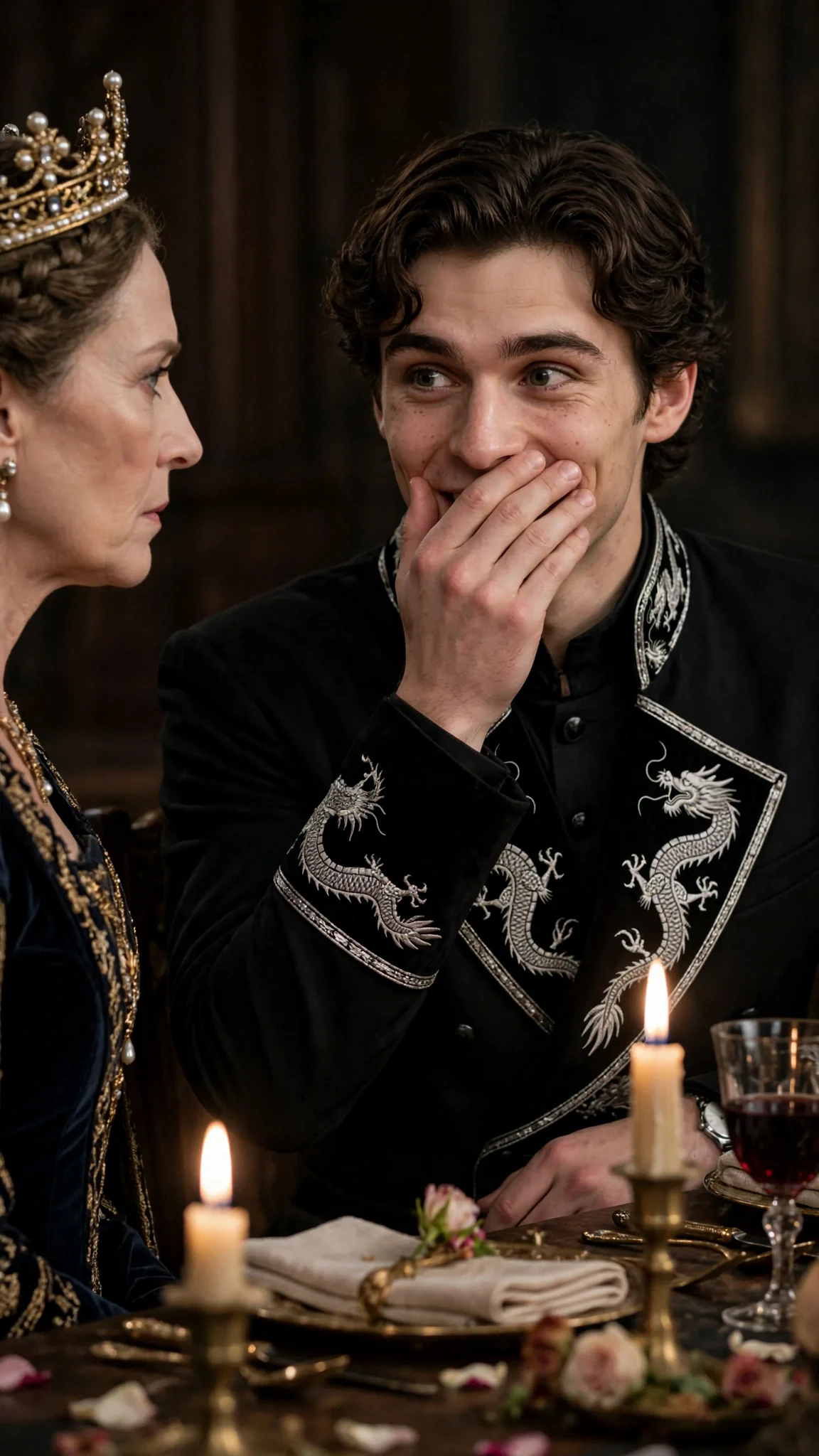 The prince covers his mouth too late, a laugh already escaping.