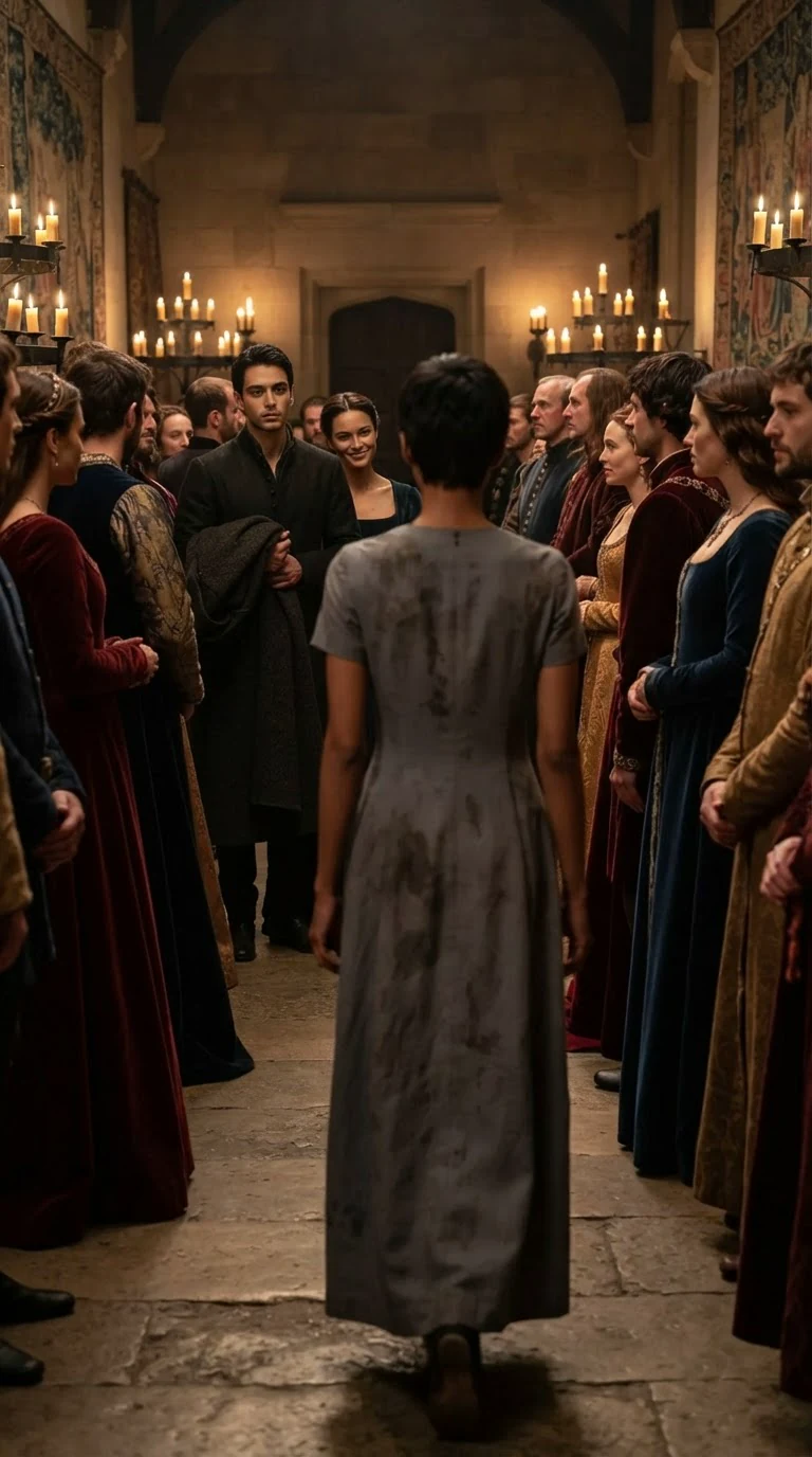 Tansy walks away through the court, wine-stained and straight-backed, while Lucan watches.