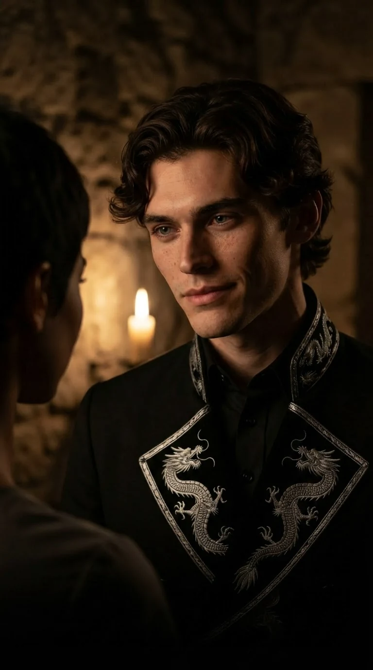 The prince half smiling, the woman unsmiling.