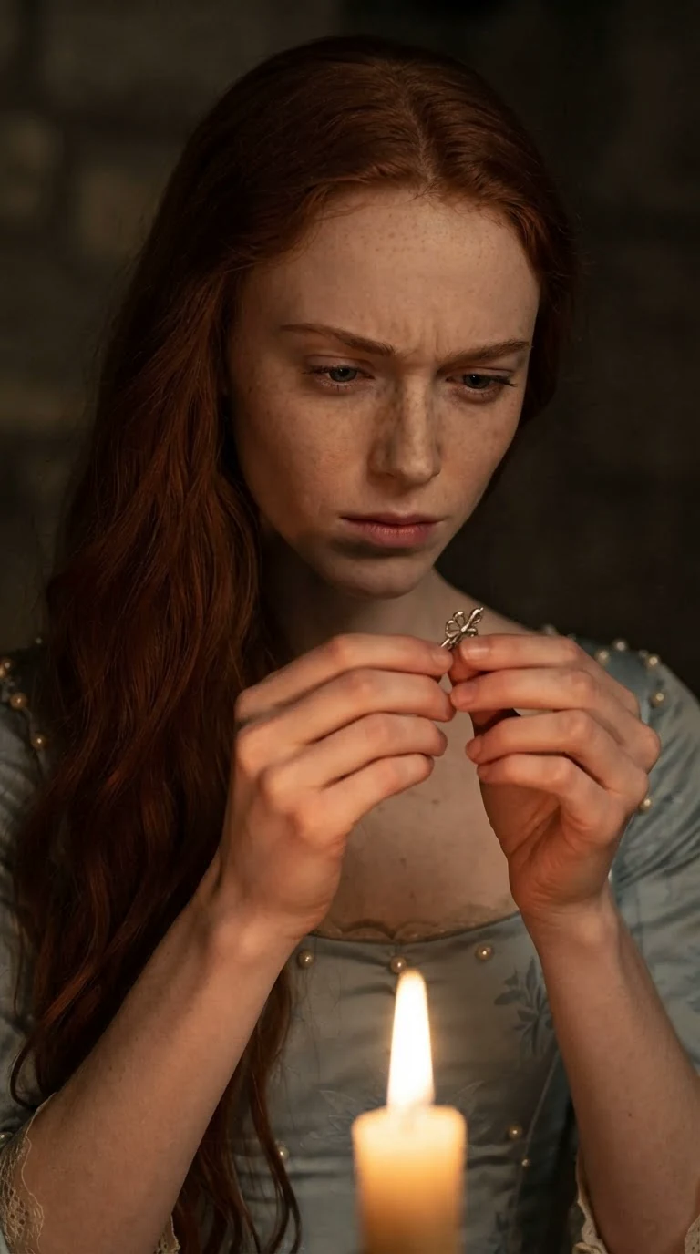 The noblewoman turning the pin over, her eyes narrowing.