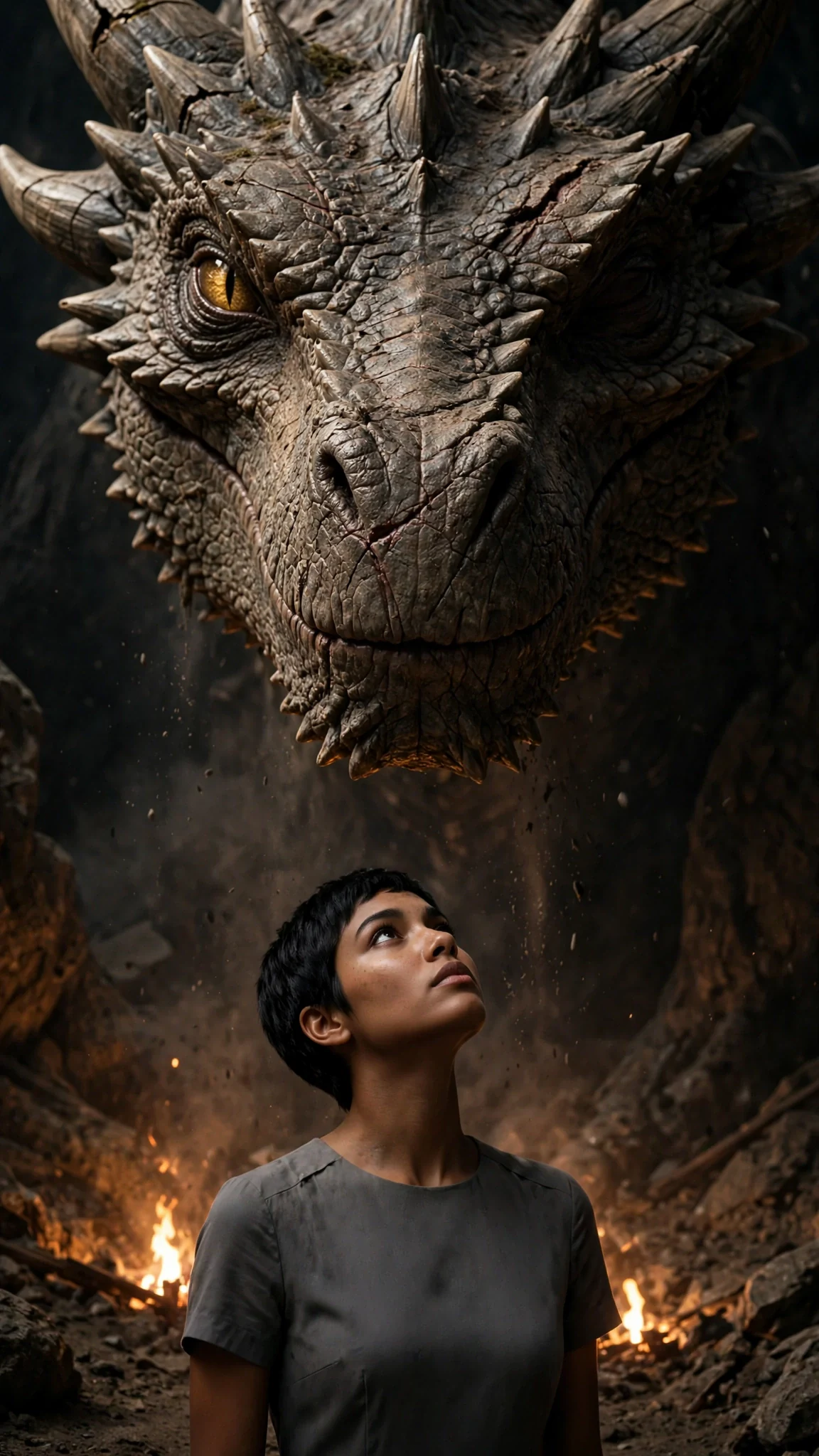 An enormous old dragon opens one gold eye and turns it toward the intruder.