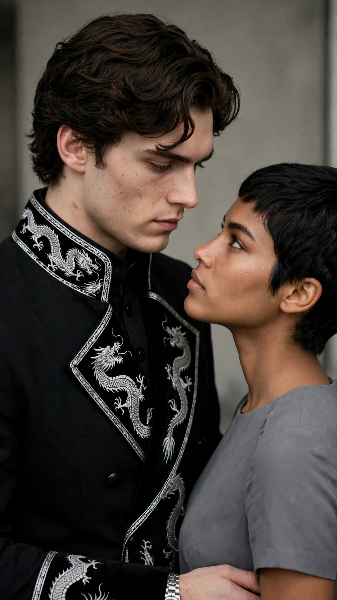 The prince steps close to the woman, cold coming off his coat, his gray eyes on her empty hands.