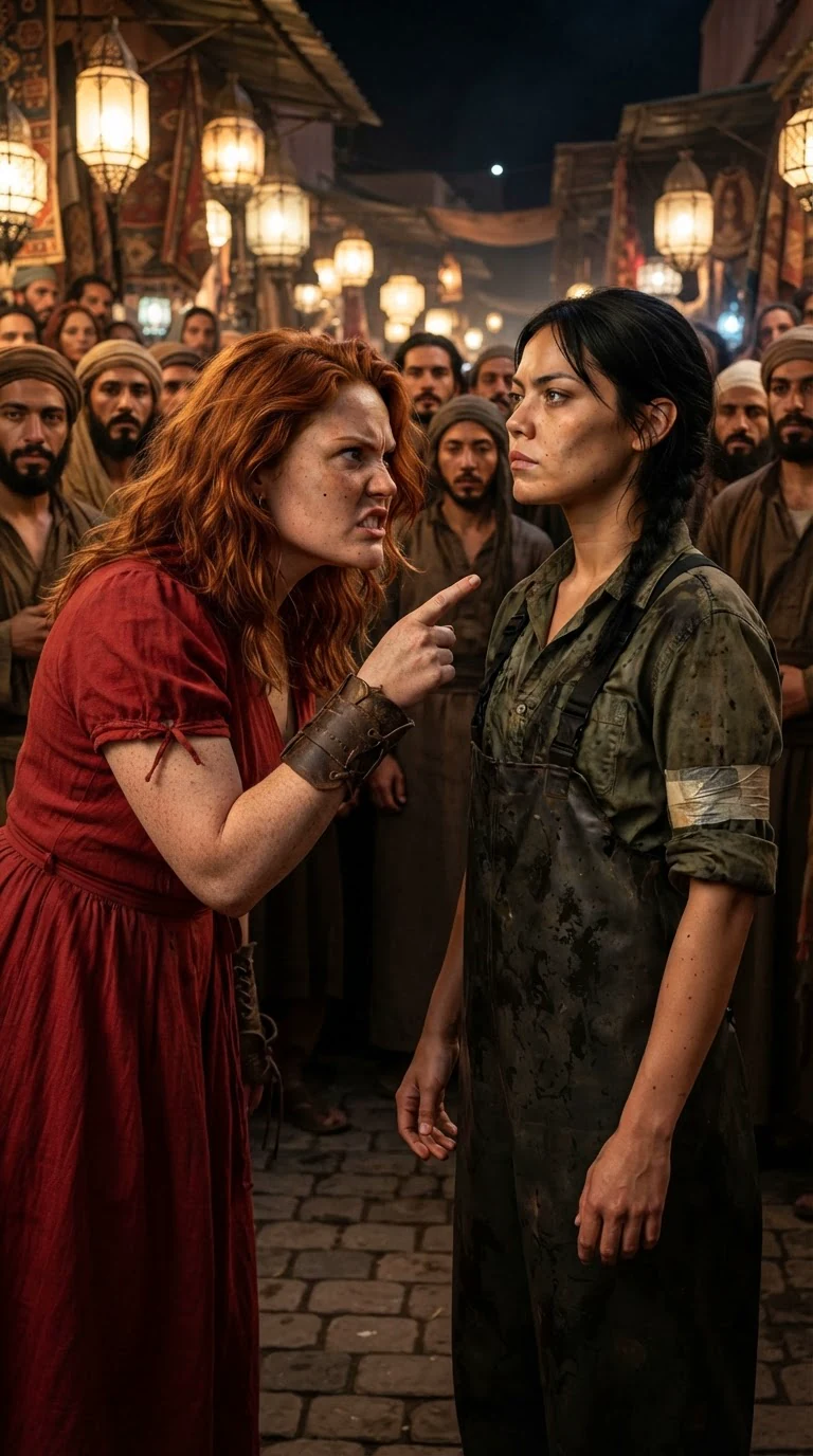 Veyla points a finger in Kestra's face while Kestra stands her ground with blood on her cheek.