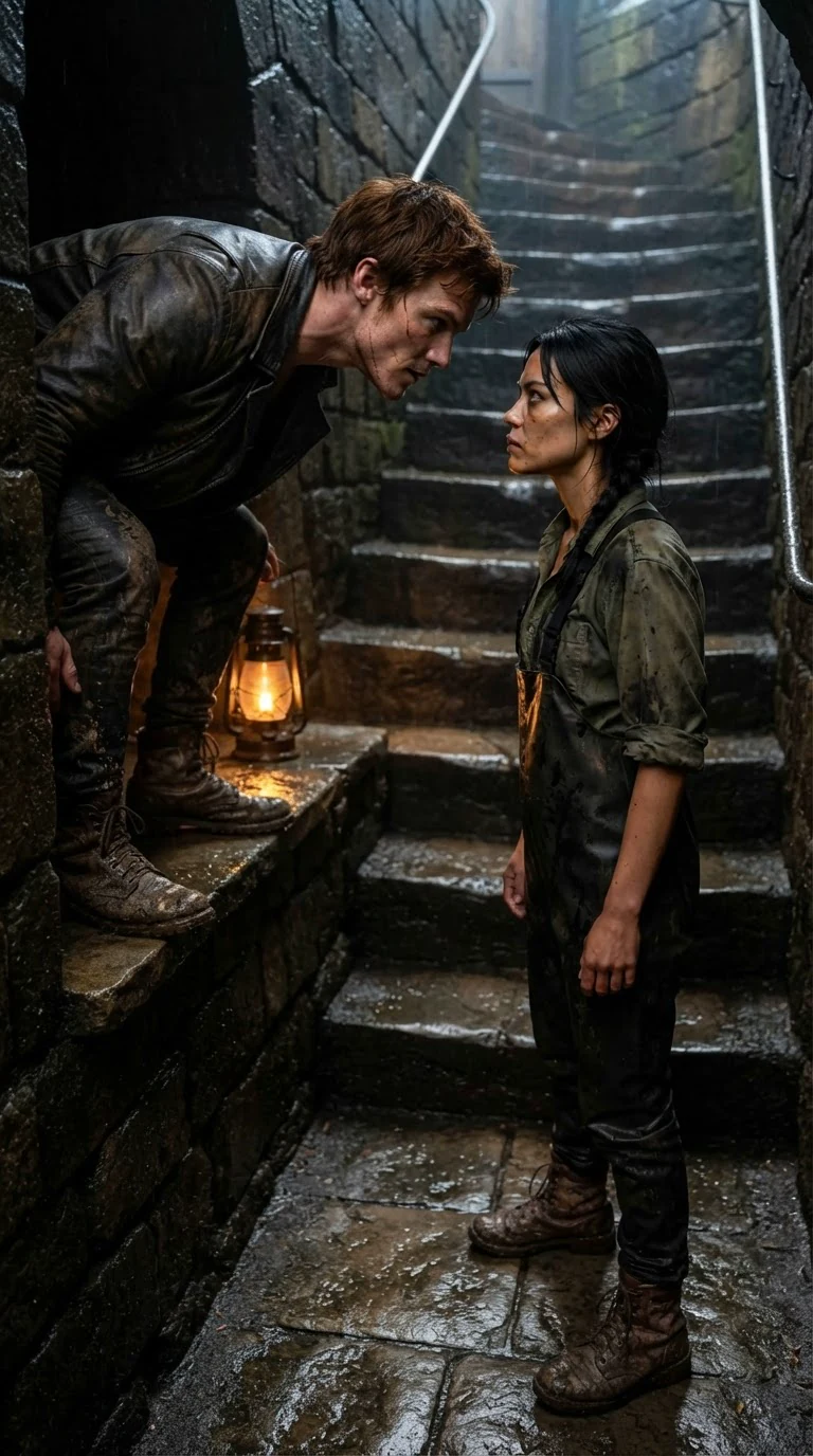 The scarred man leans down toward her, green eyes hard, and she does not step back.