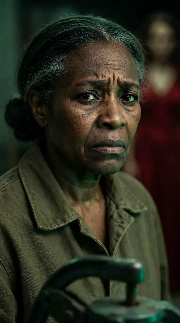 Ona's face as she watches, knowing the threat is real.