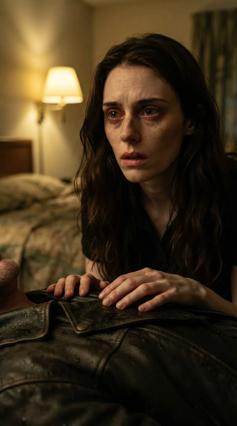 Her fingertips touch the wet leather, and her eyes go blank and distant, the room blurred around her.