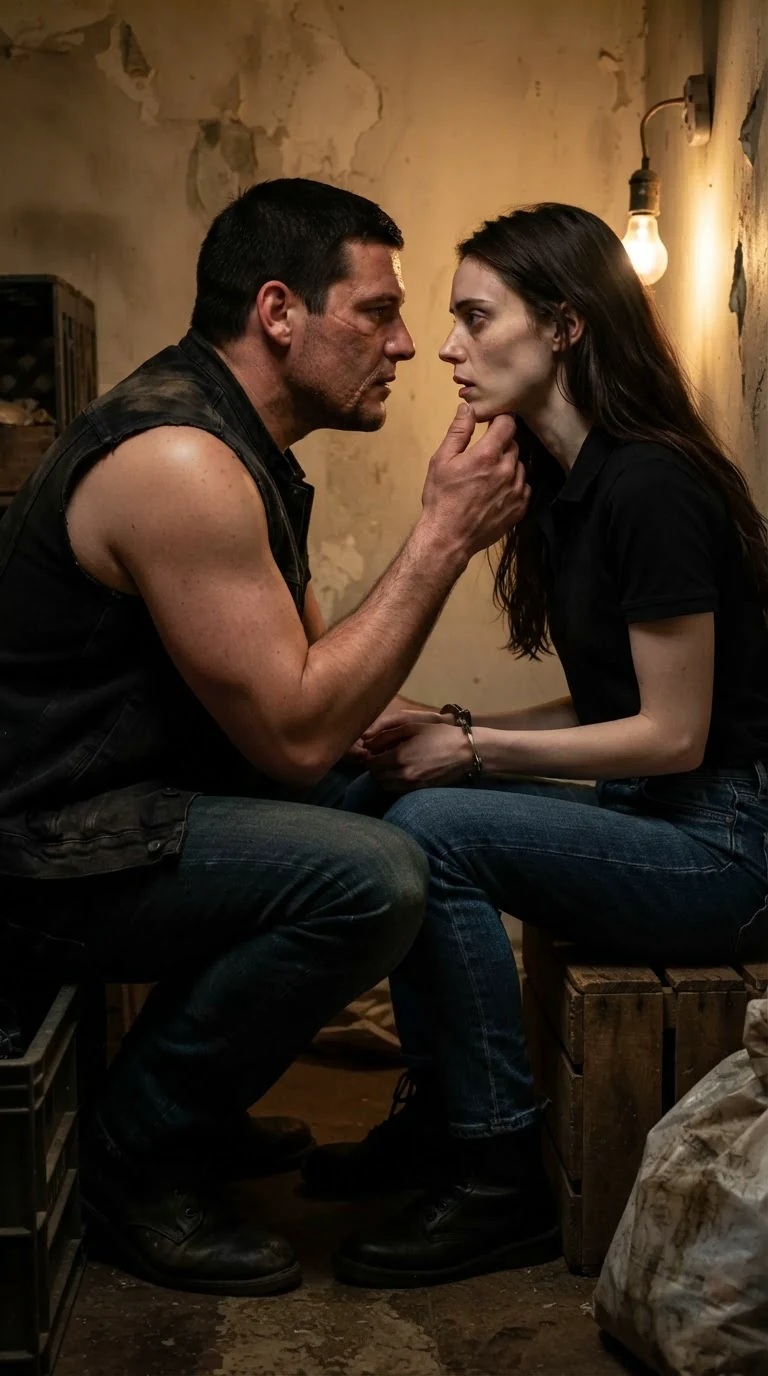 Garrick crouches close, his thumb on Corrie's jaw, and she goes still.