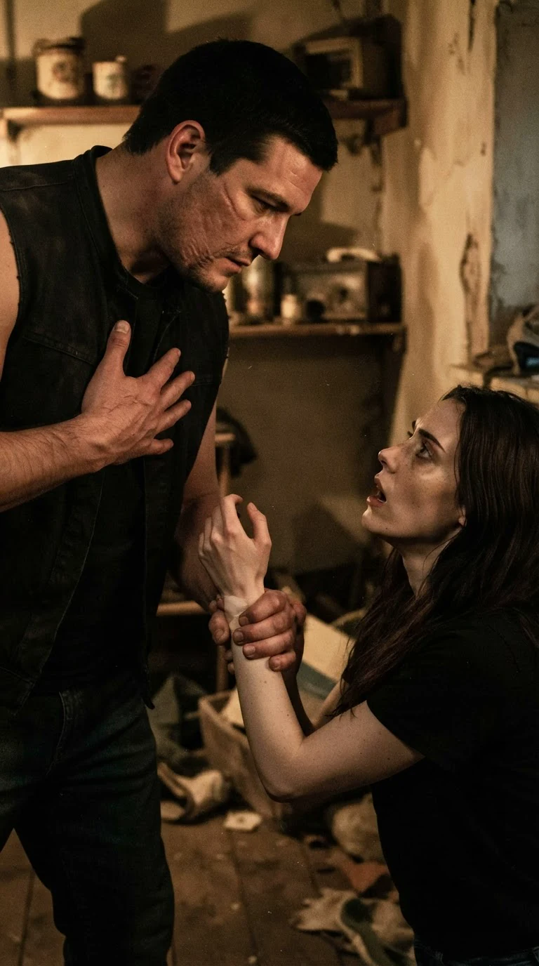 Garrick yanks his hand away and grips Corrie's wrist hard, his face shut down.
