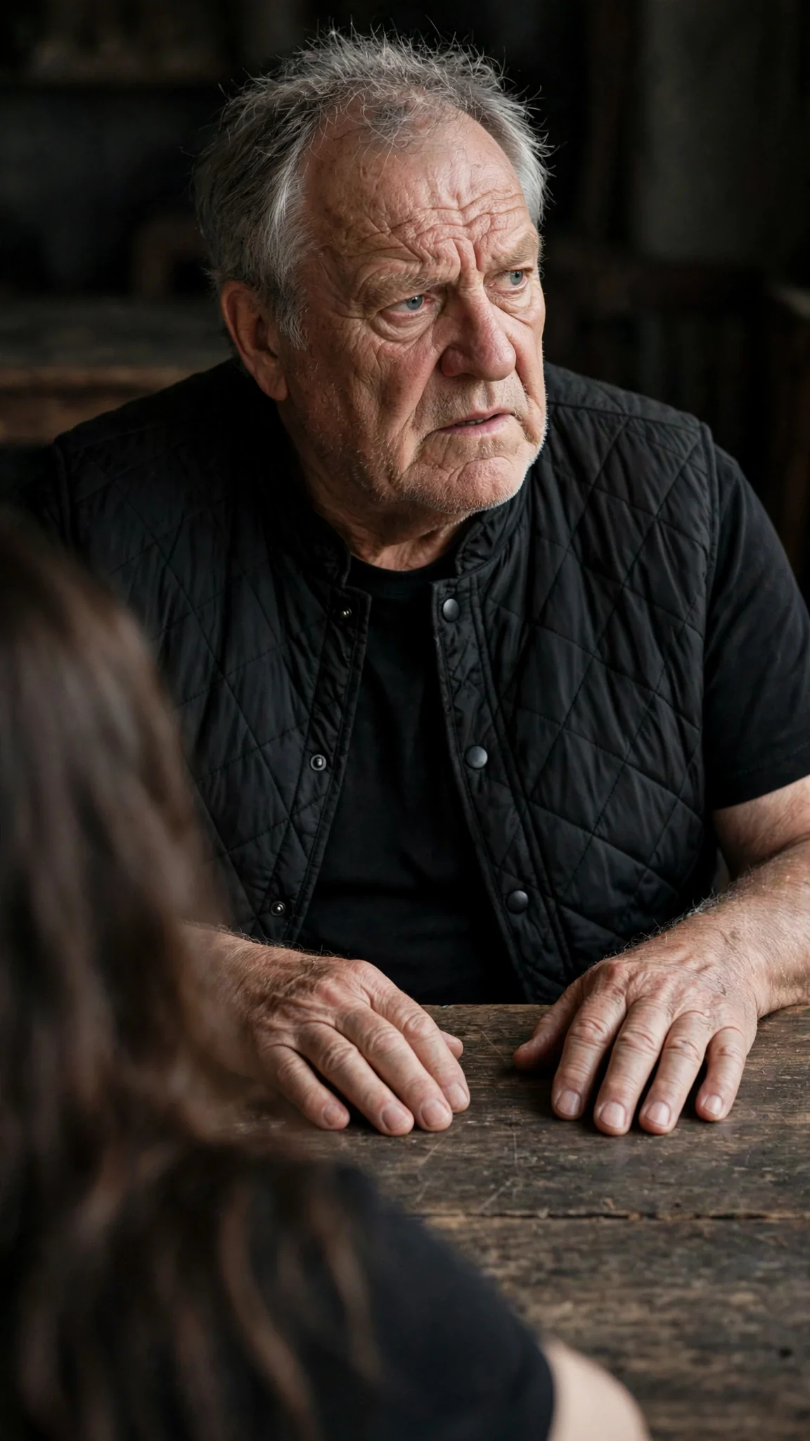 Kemp's hands go still on the table as he stares at Corrie.