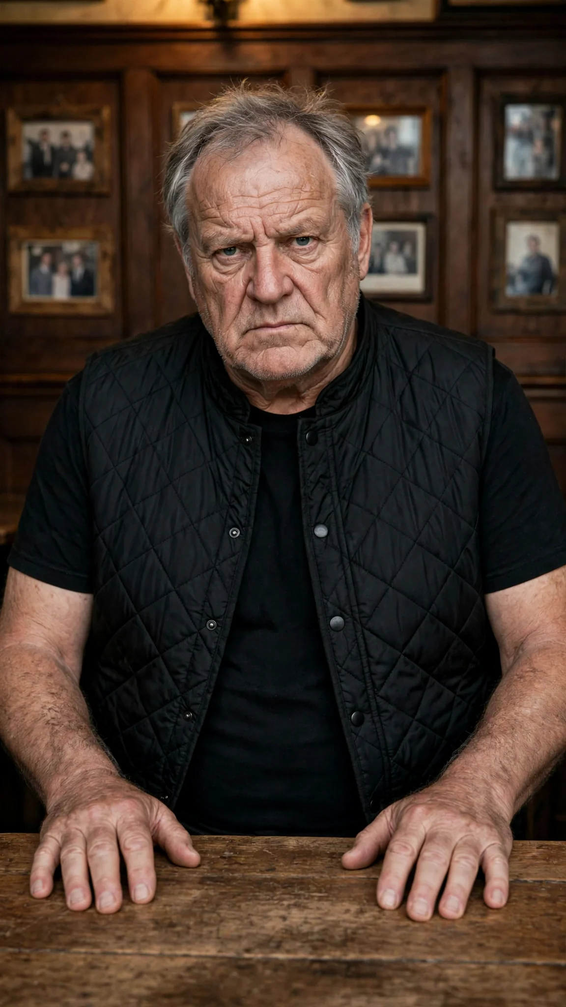 Kemp keeps both hands on the table and answers Corrie quietly.