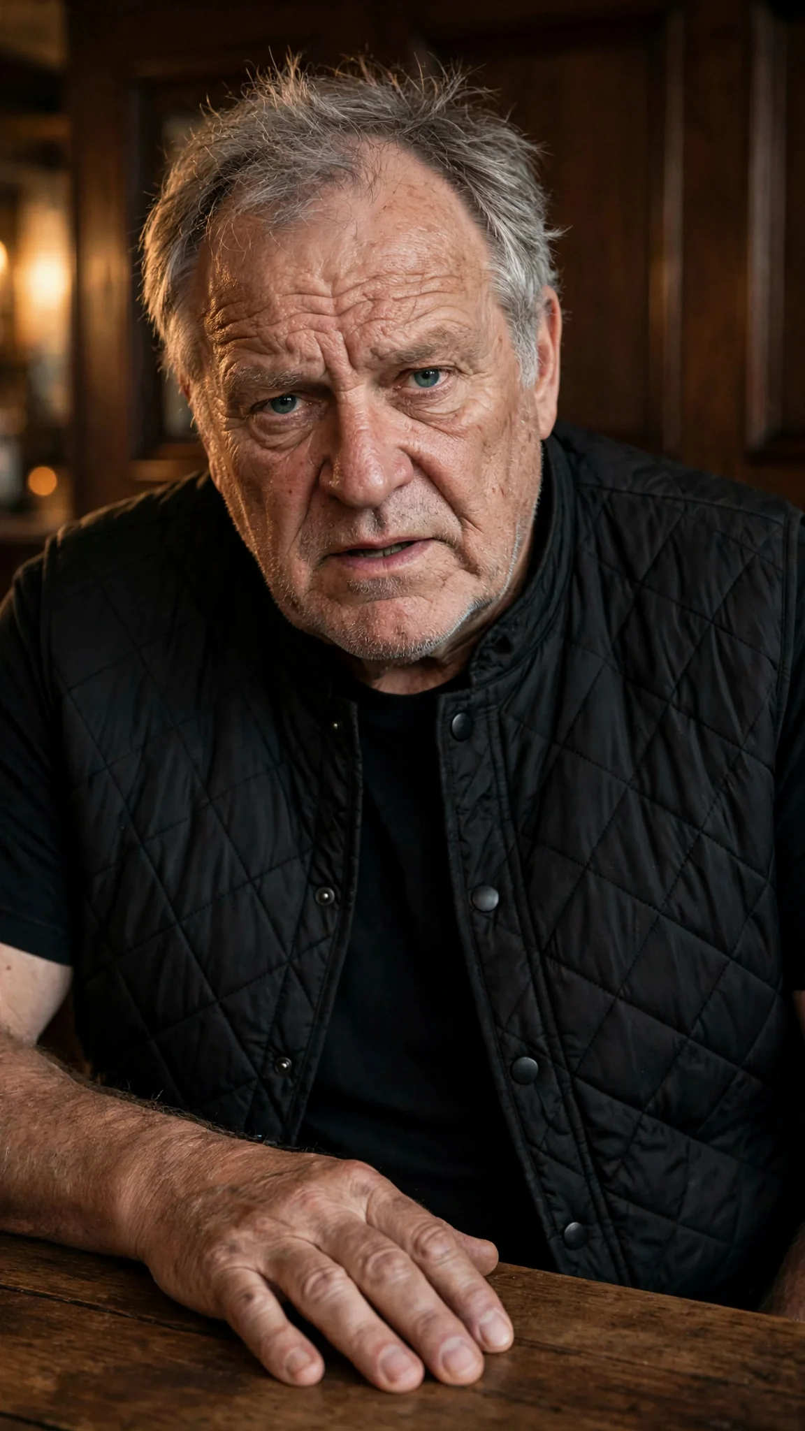 Kemp lowers his voice and speaks only to Corrie and Garrick.