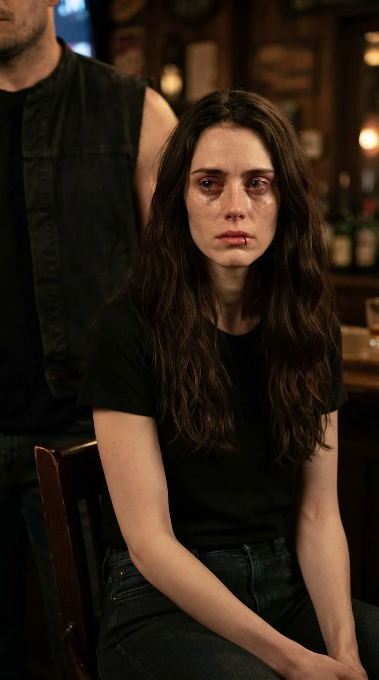 Corrie looks up at the head table with wet eyes and a hard mouth.