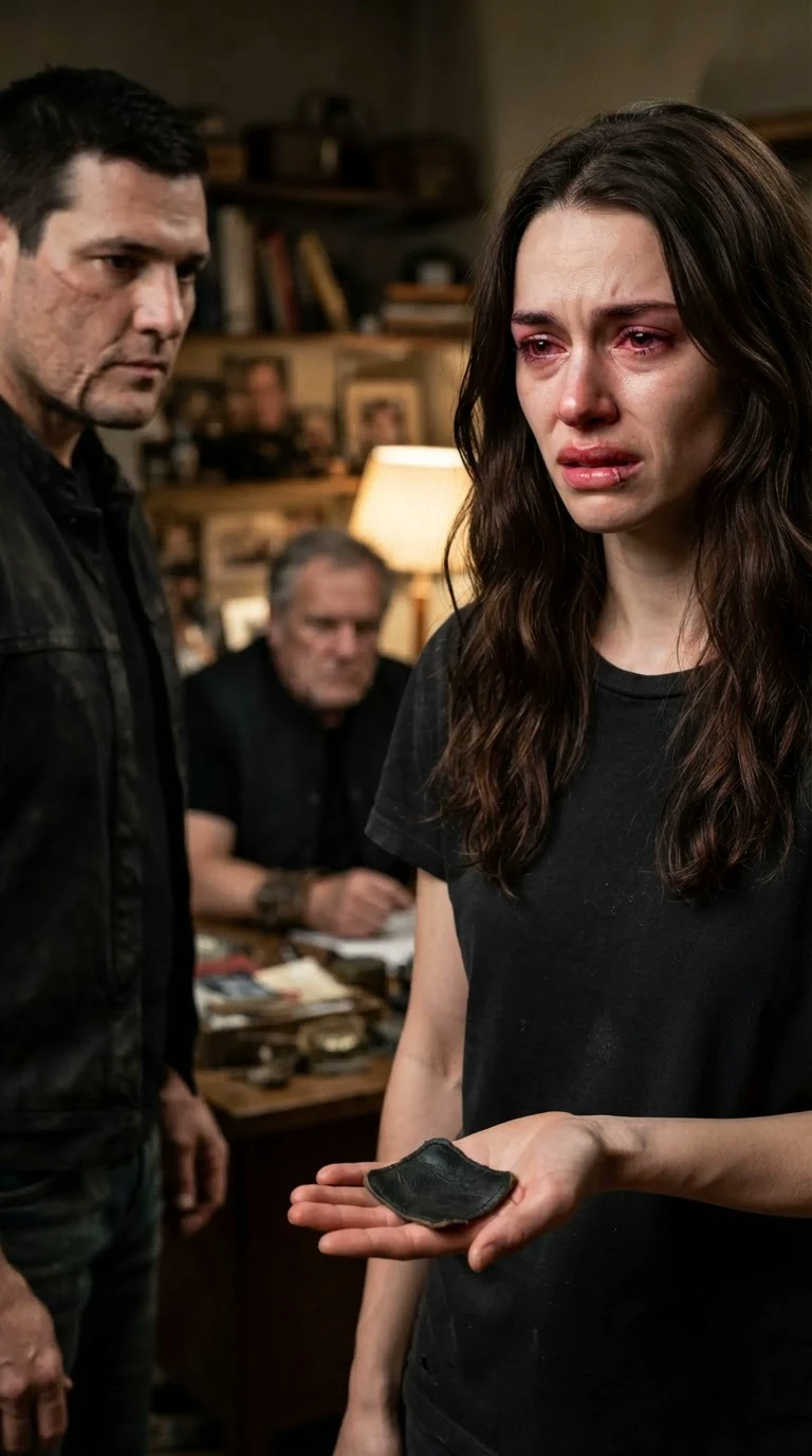 Corrie looks down at the patch in her palm, her expression caught between anger and something raw.