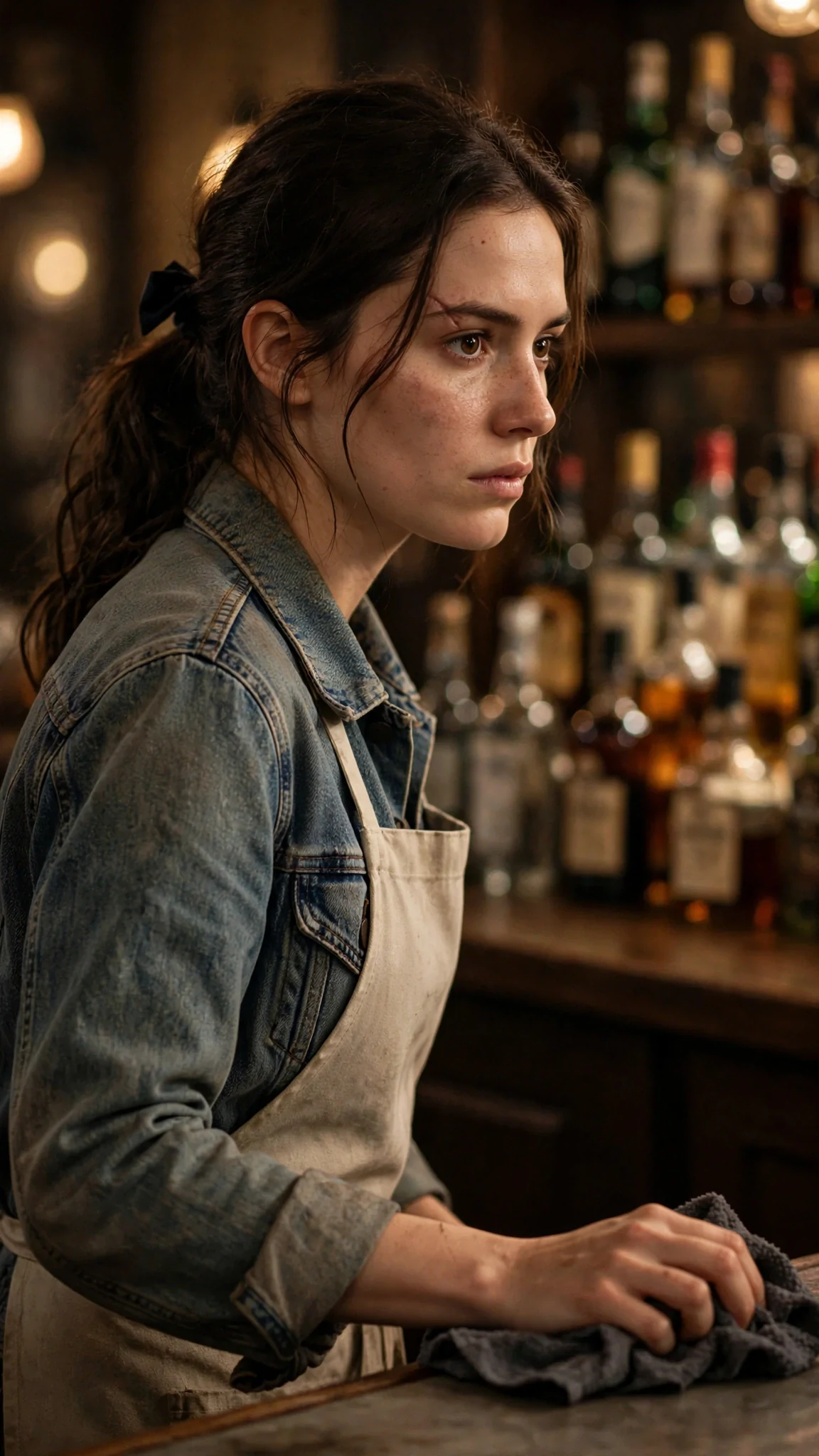Dahlia turned away behind the bar, jaw tight, rag in her fist.