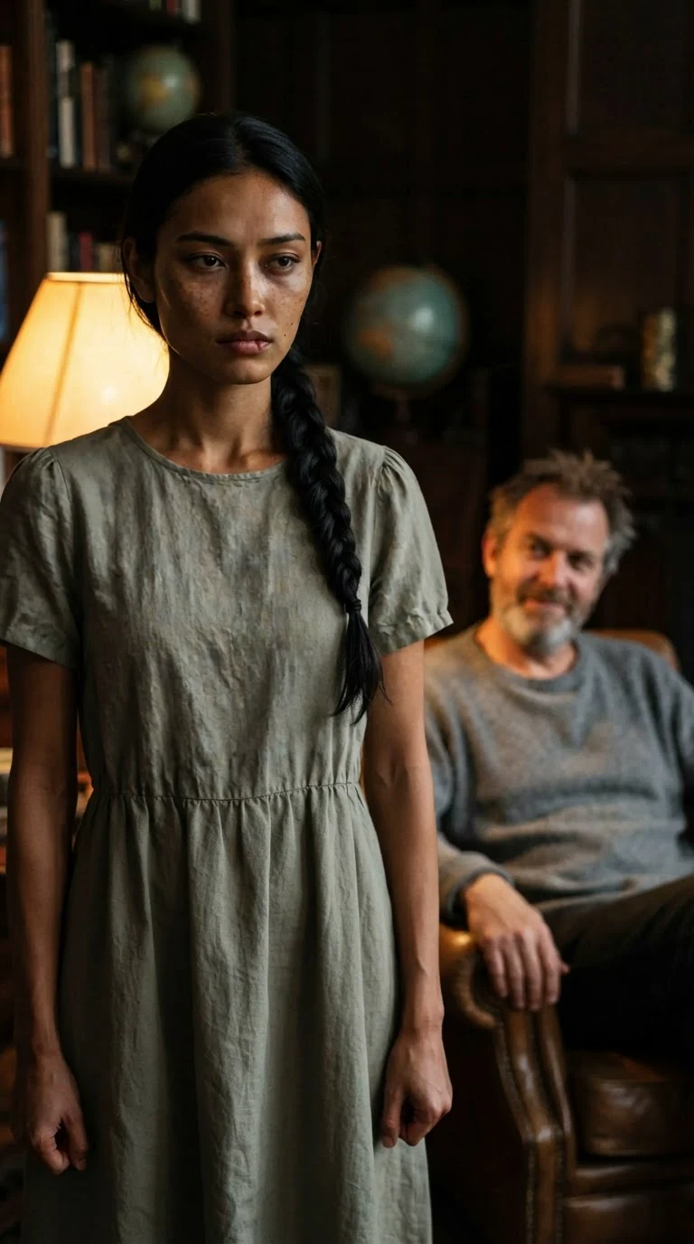 The daughter plants both feet and says no, her braid dark against her cheek.
