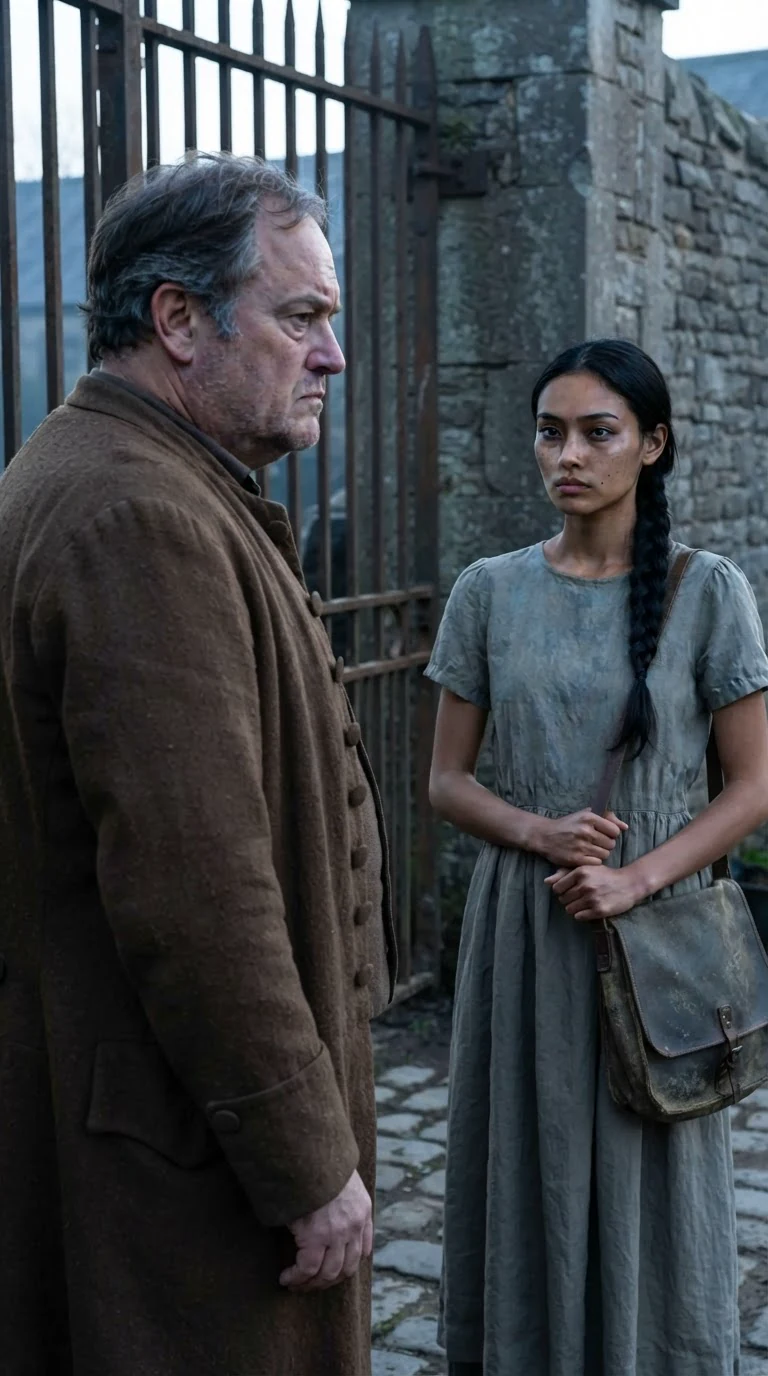 The father looks at his daughter one last time, tired and unrepentant, then turns toward the cart.