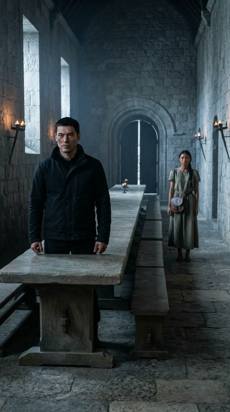 The scarred Alpha stands at the head of a cold stone hall while Tamsin faces him alone.