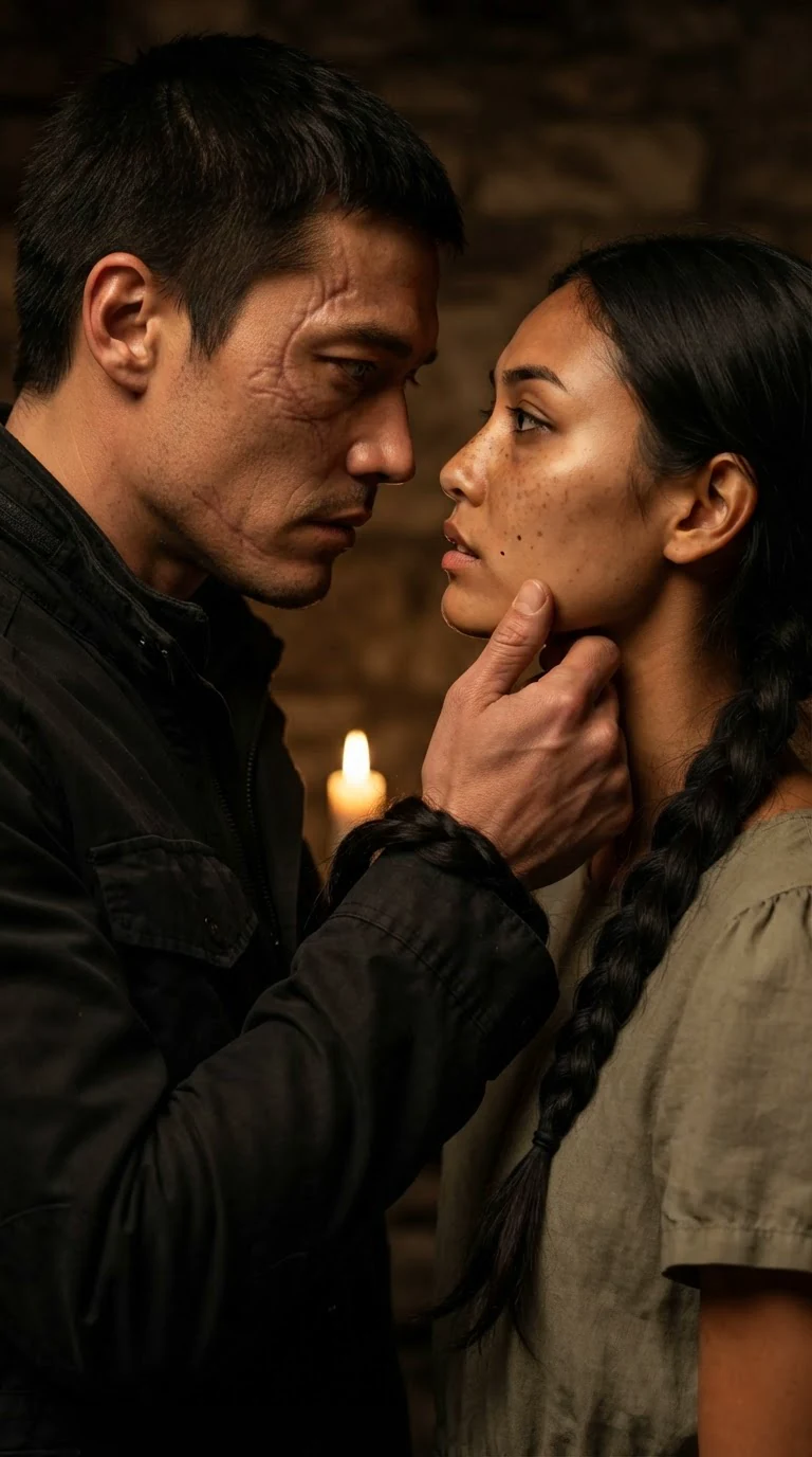 Bastian crosses to her and cups her jaw, his thumb along her cheek.