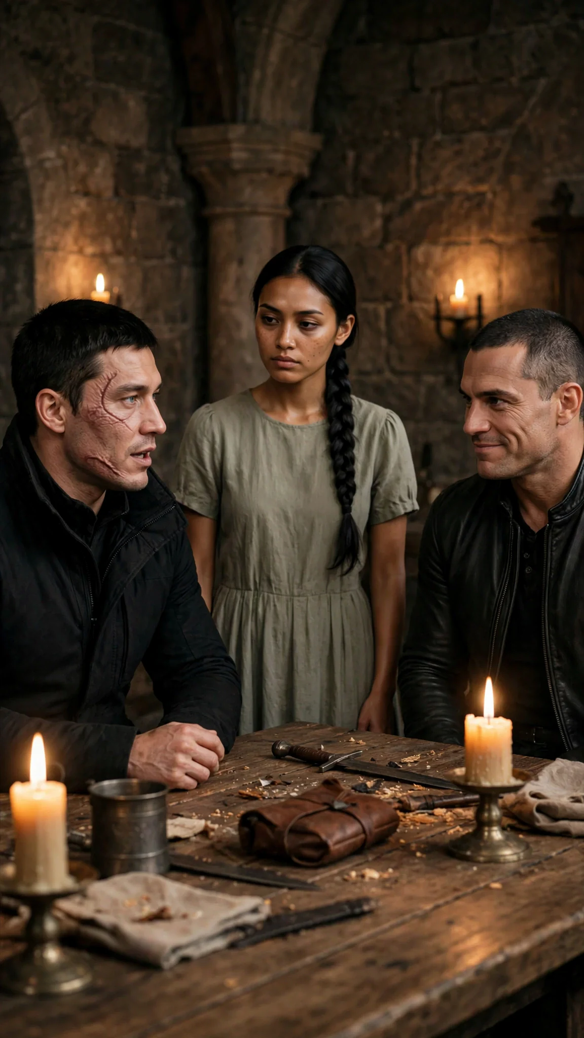 The Alpha lists the second and third terms while the heroine stands straight.