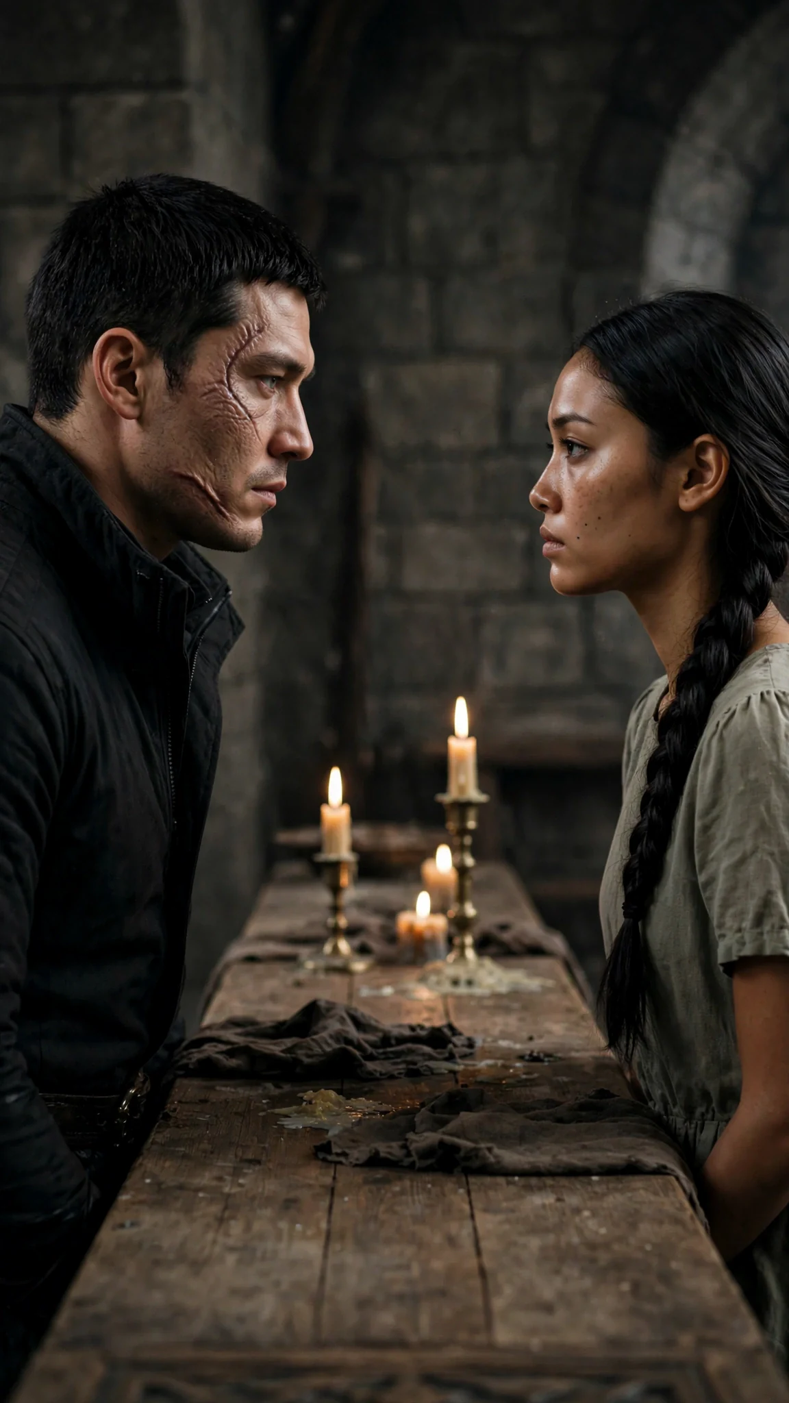 The Alpha says nothing and stares at the heroine across the table.