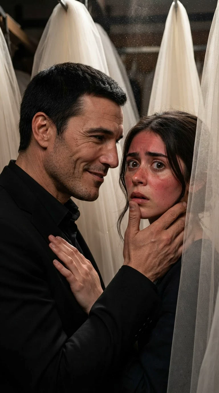 He pulls back and speaks, and shame burns across her face.