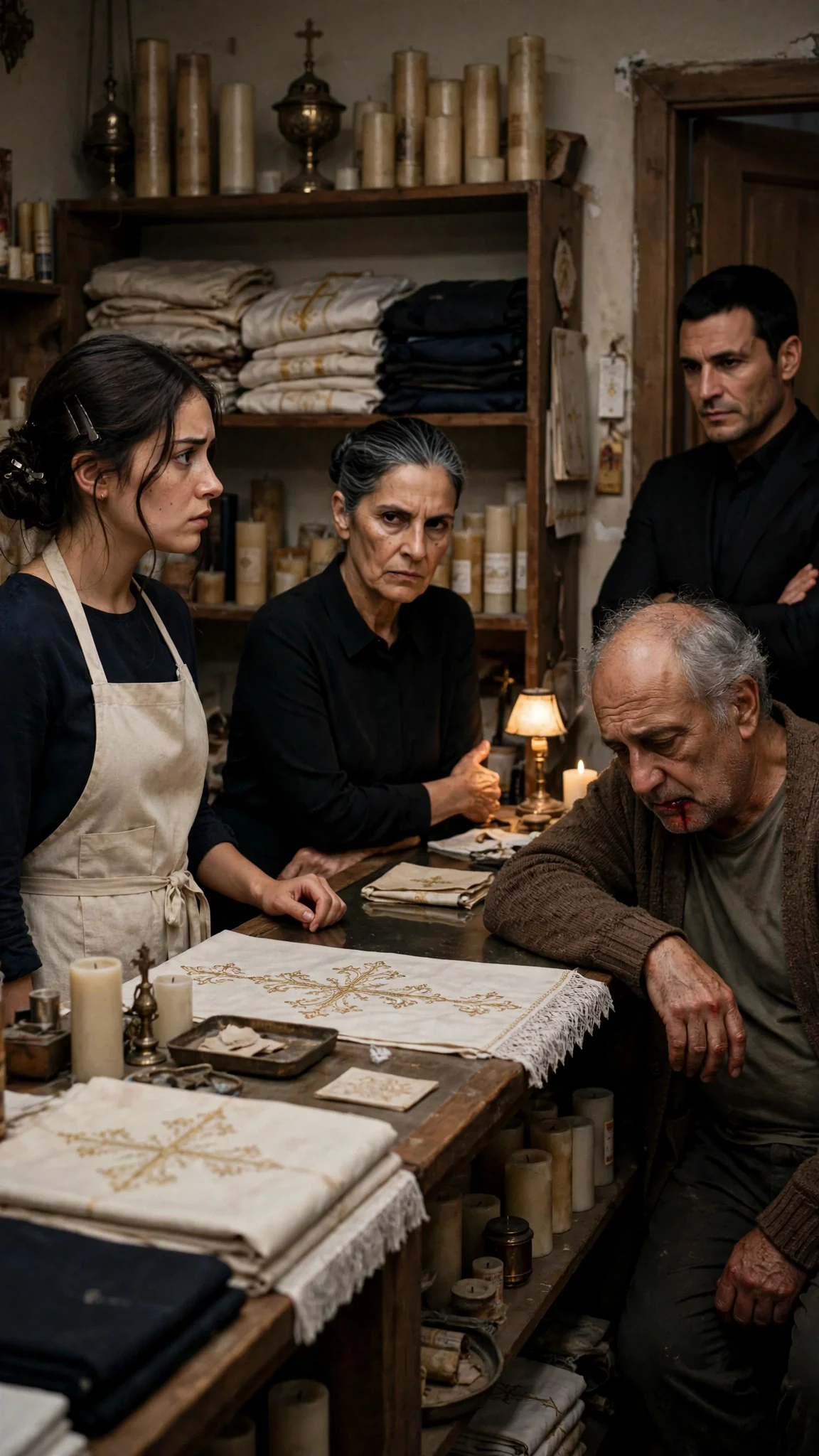 Nicolette stands with her crooked skirt in the shop back room while her aunt and uncle avoid her eyes.
