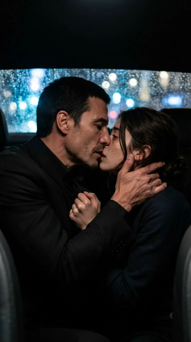 Dario kisses Nicolette hard in the back of the car while her hands clutch his jacket.