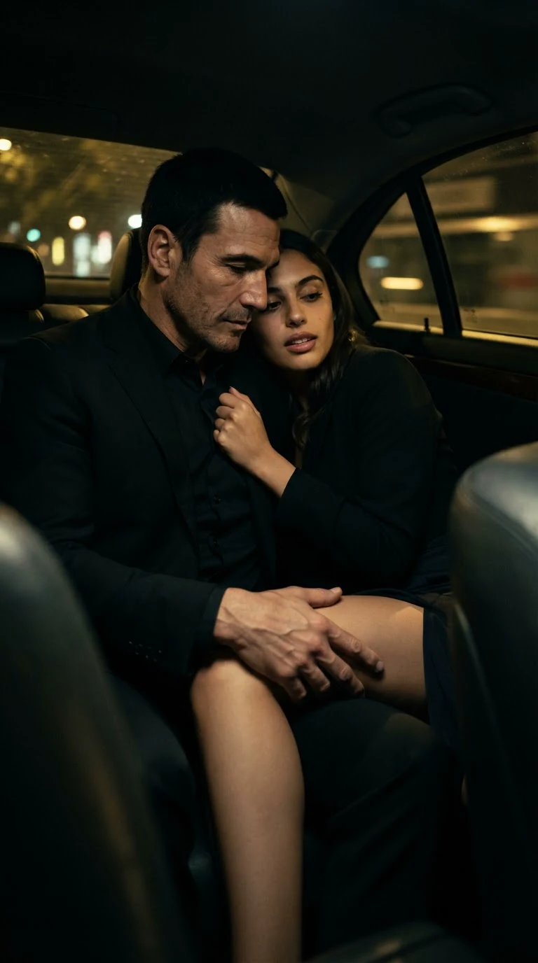 Dario's hand pushes Nicolette's skirt up over her knee onto her bare thigh.