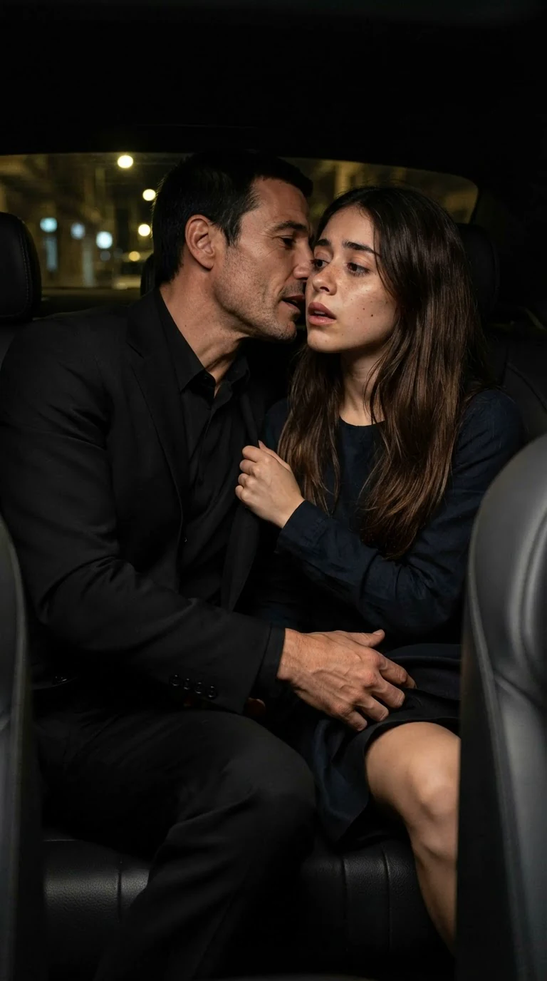 Dario's mouth near Nicolette's ear as he sets out what he wants, her face turned toward him.