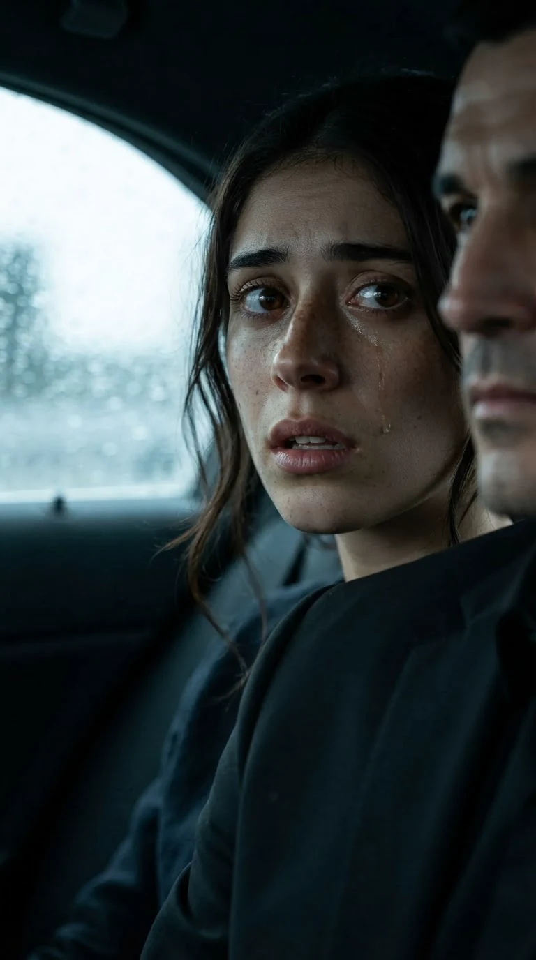 Nicolette's face in the dark car, mouth parted, Dario waiting beside her.