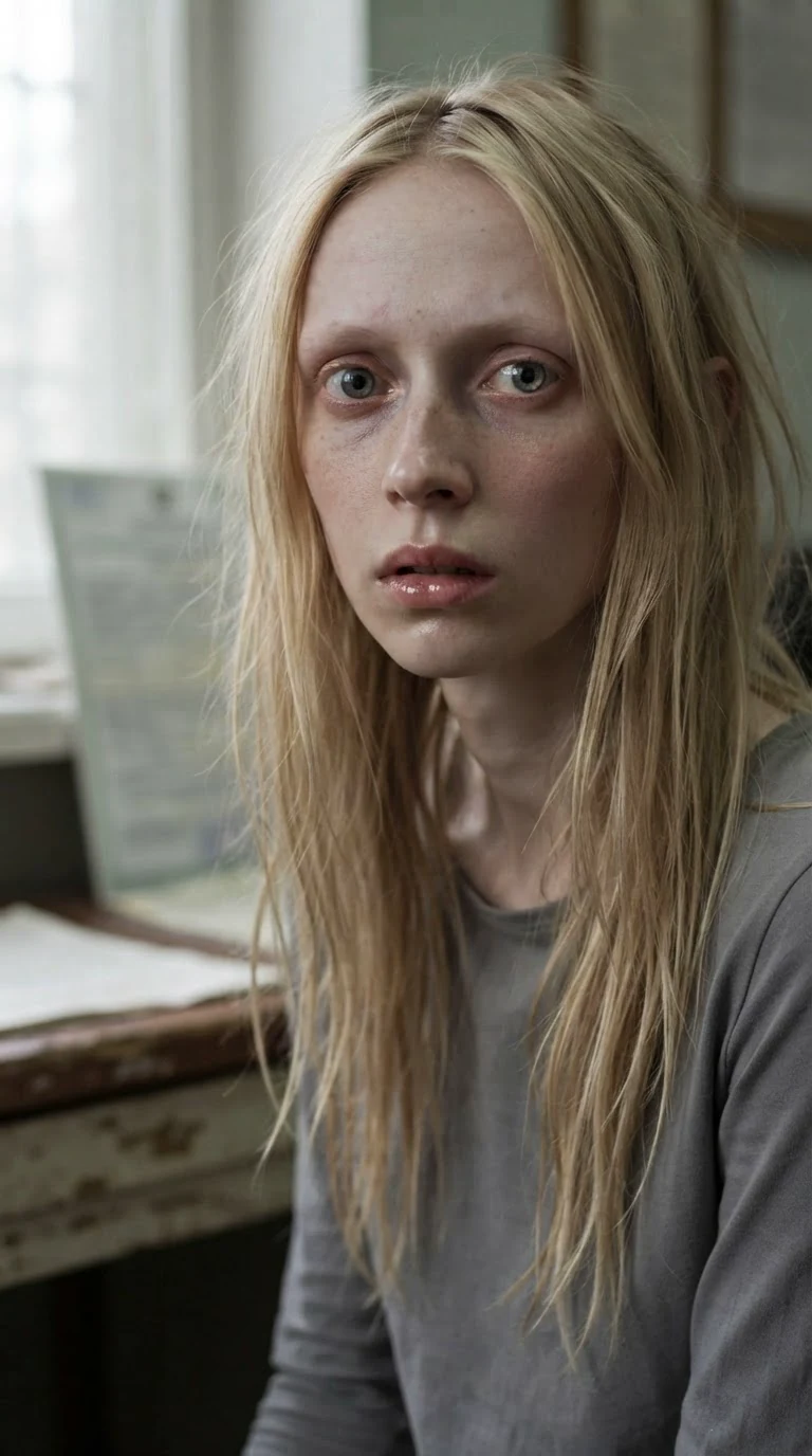 Close on the pale woman's face after the kiss, lips parted, eyes shocked at herself.