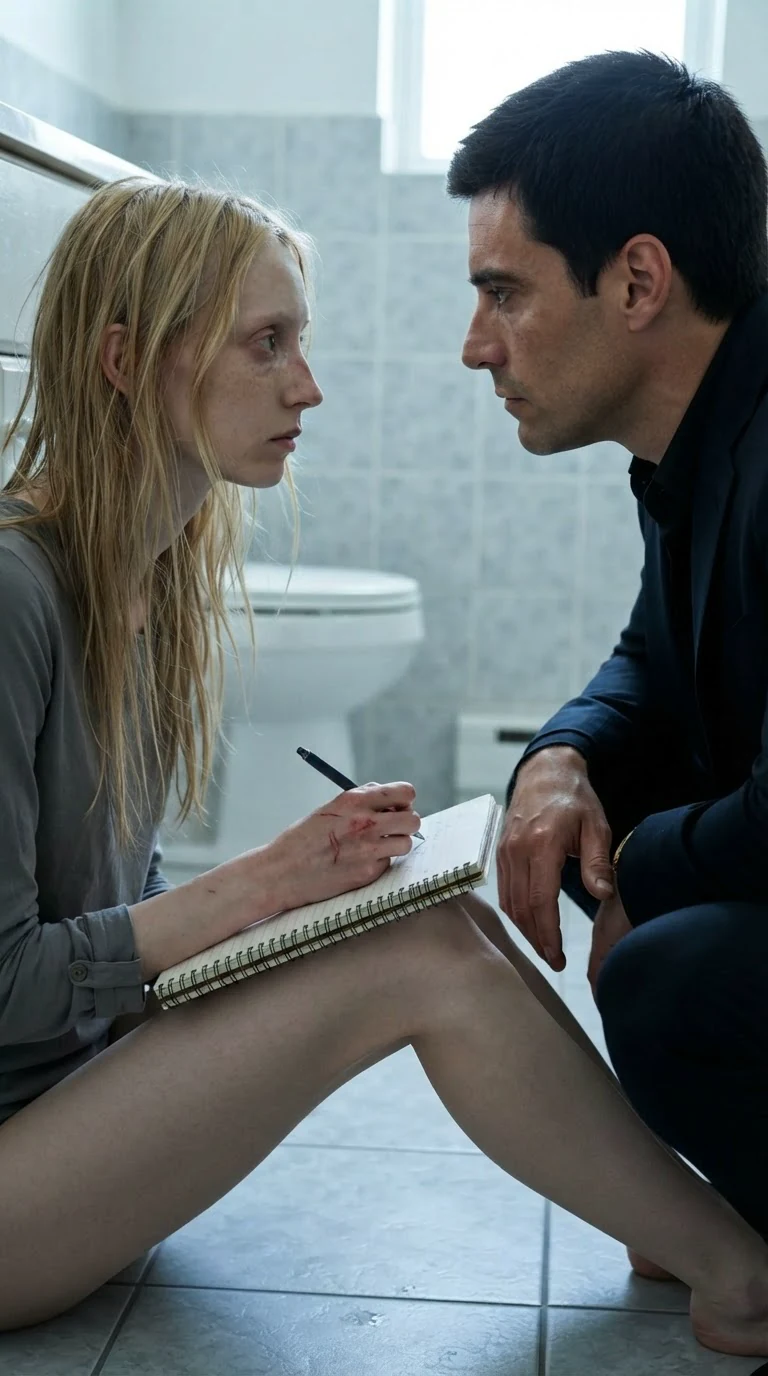 Sera looks up at Dorian, notebook on her knee, pen in her hand.