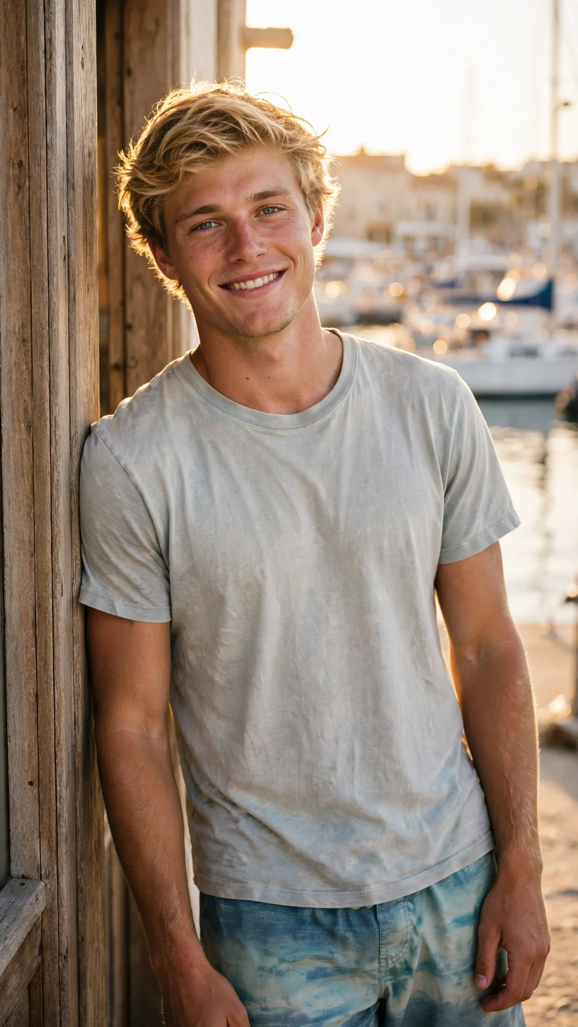 Drew leans in the office doorway with an easy smile, sunlight behind him.