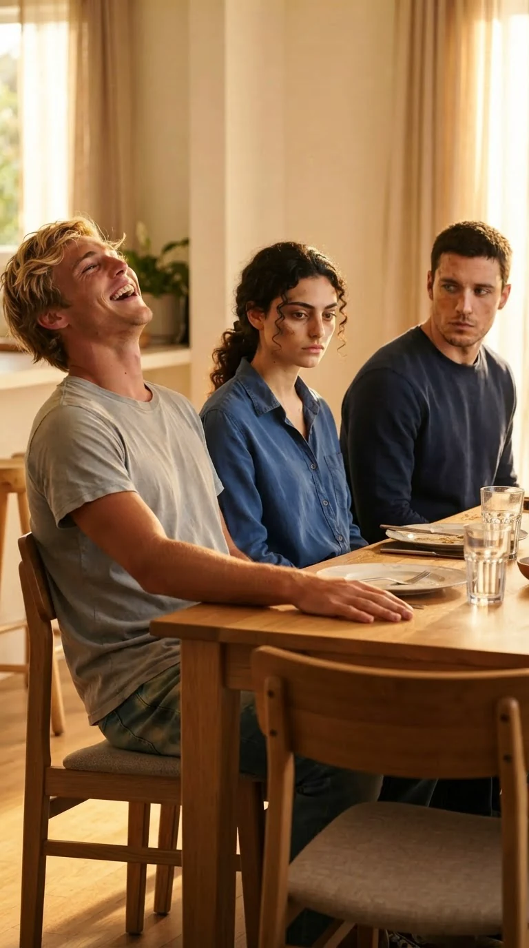 Drew throws his head back laughing at his brother's words.