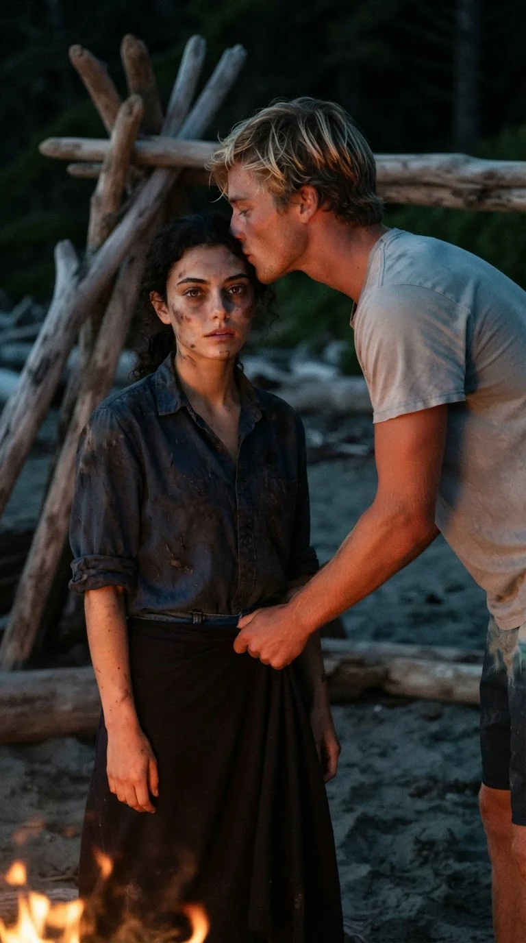 He kisses her forehead quickly and pulls her skirt straight, already turning away.