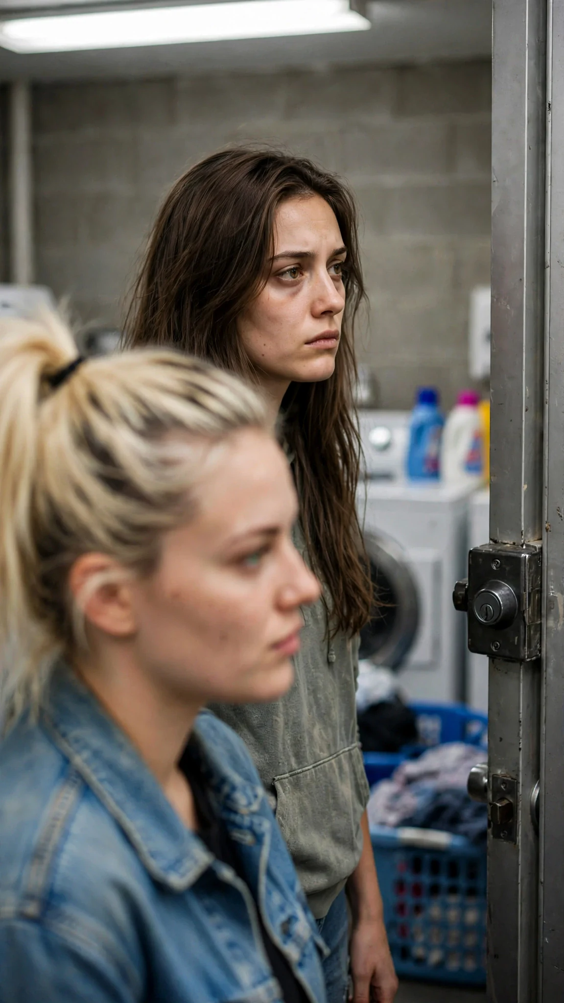 Romy's eyes fixed on the laundry room door and its outside deadbolt.