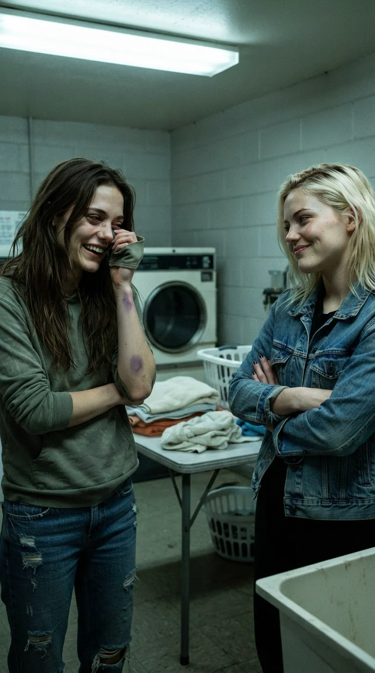Romy laughs badly, wiping her face with her sleeve.