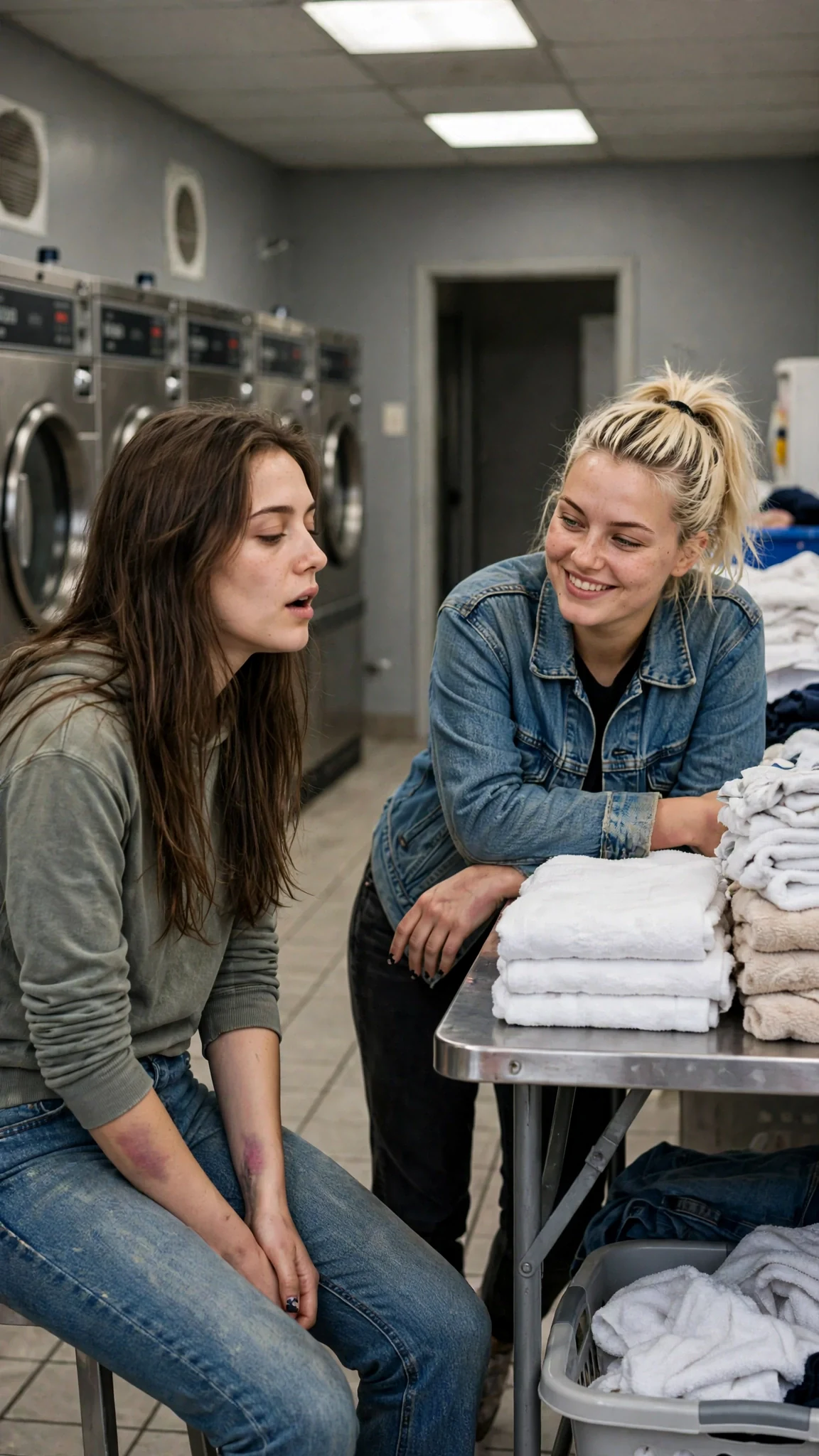 Curt leaves, and both women exhale in the empty laundry room.