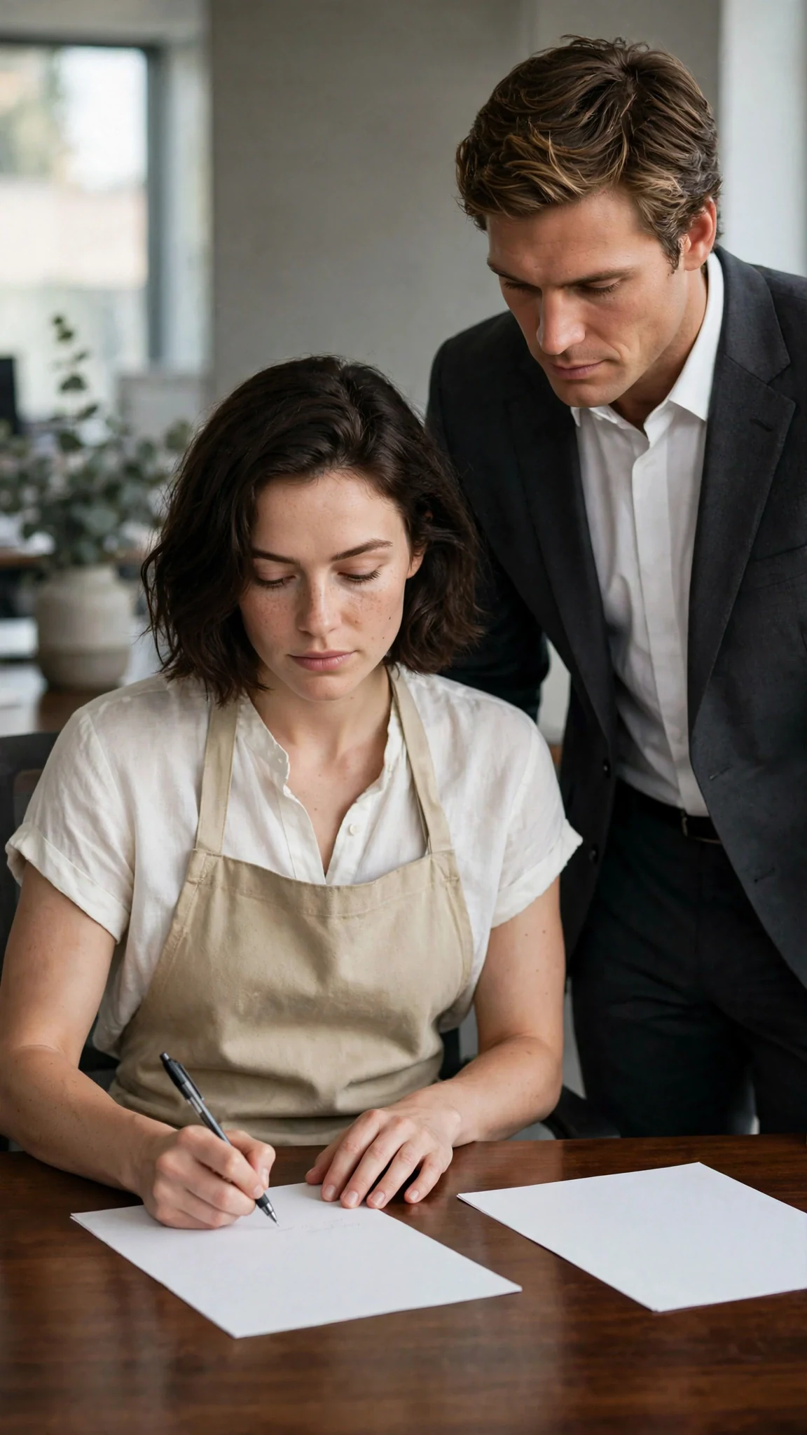 Isla signs the divorce papers and pushes the severance page away.