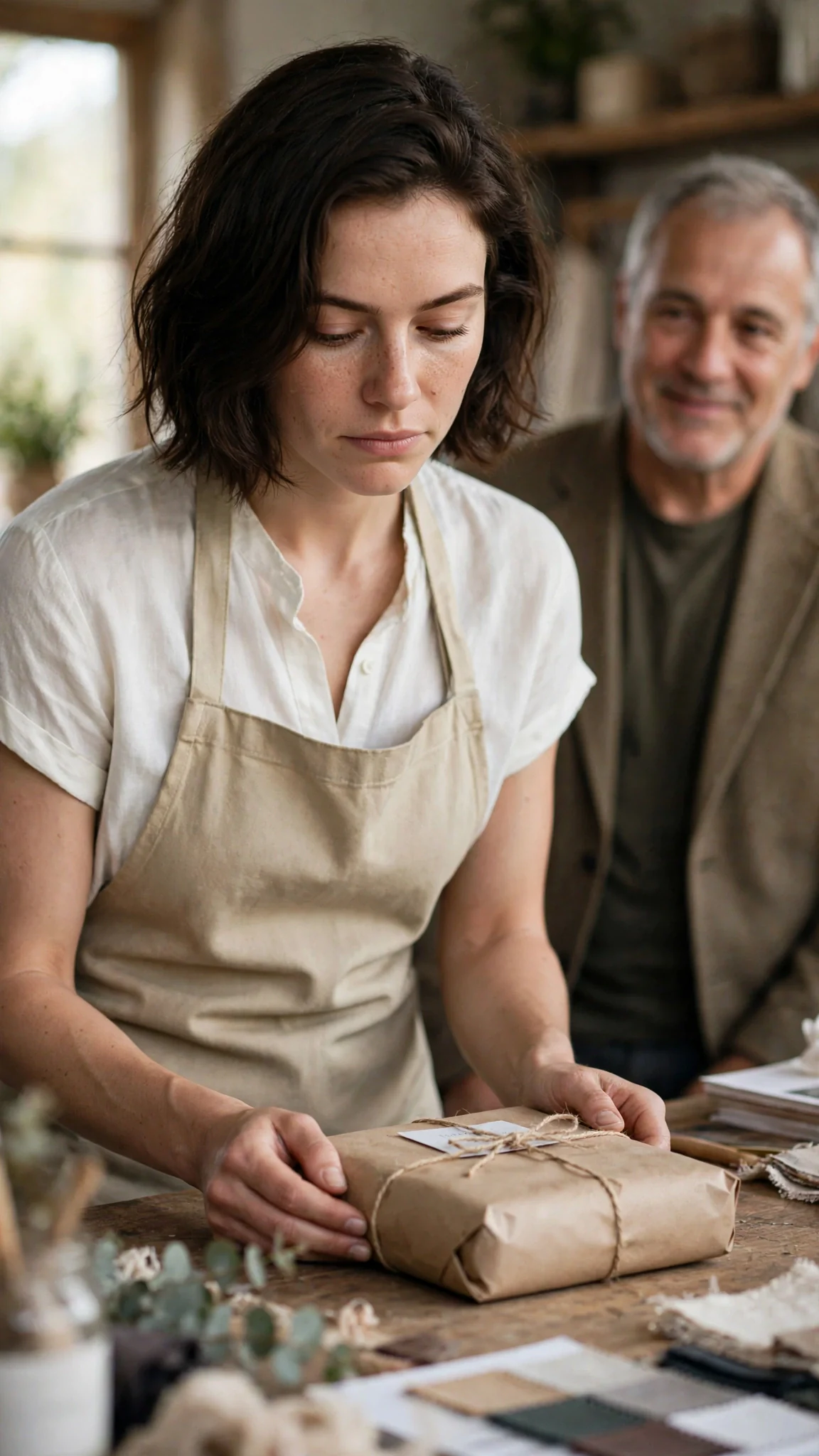 Isla looks at the wrapped catalog with an old ache, Cleve soft behind her.