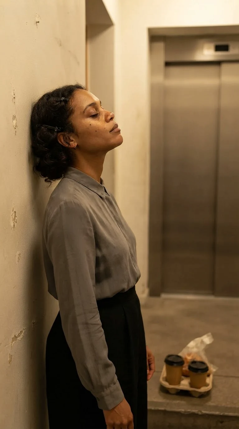 Elodie exhales and lets her shoulders drop against the corridor wall.