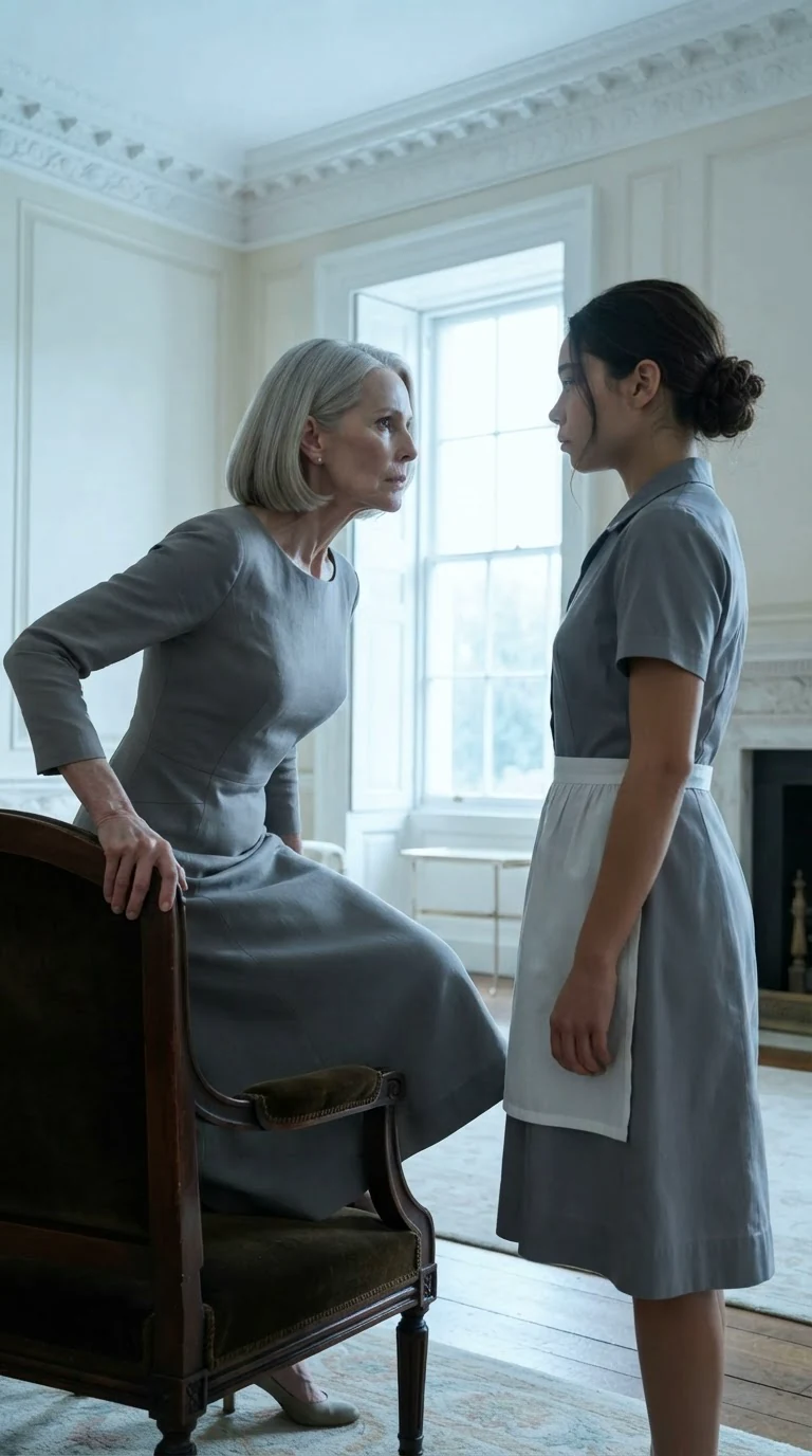 Serena rises from her chair, furious, while Rosamund stands perfectly still.
